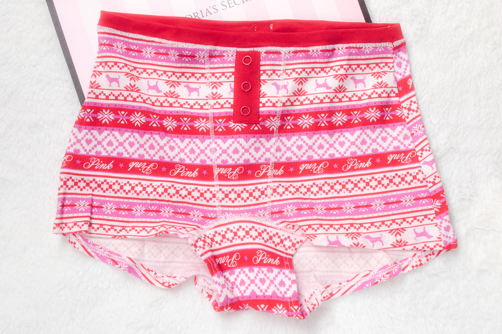 PINK Cotton Boyshort Brief Panties Medium Fairisle NEW