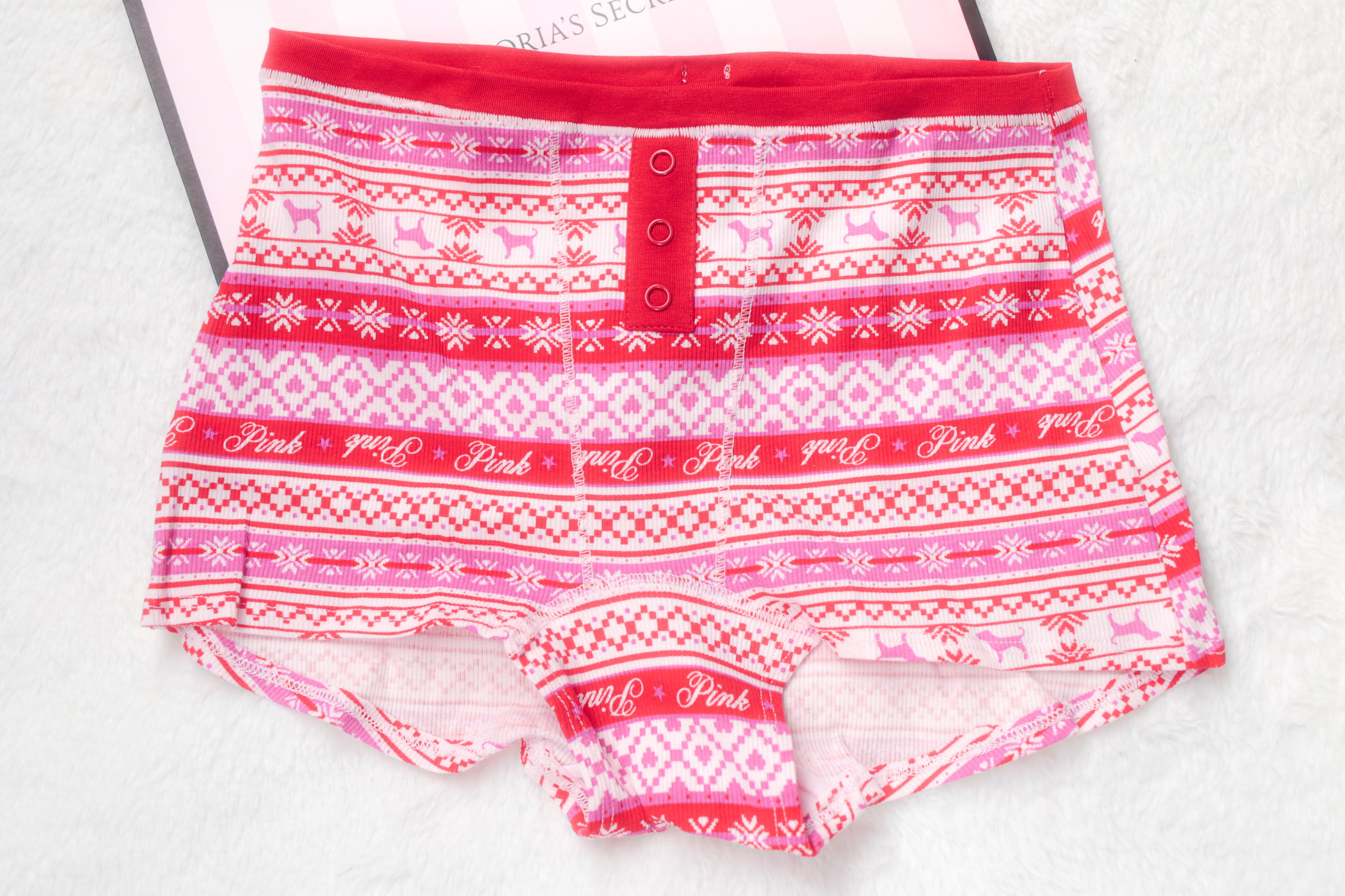 PINK Cotton Boyshort Brief Panties Medium Fairisle NEW