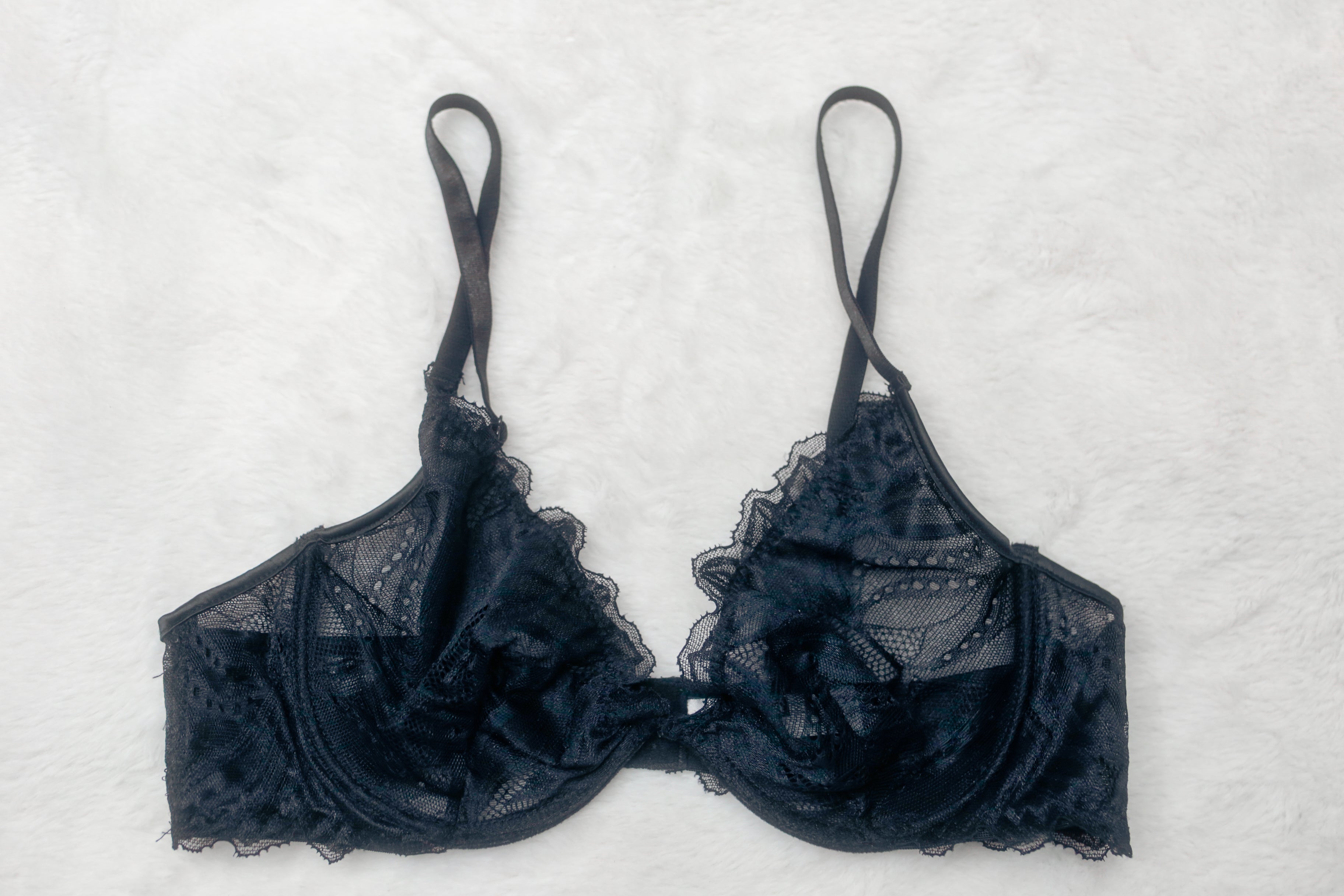 Fashion Nova Sheer Unlined Lace Balconette Bra Black Small / Medium