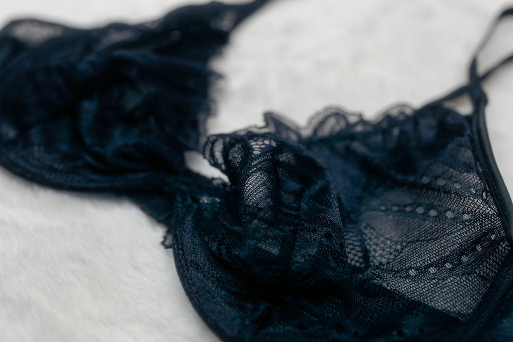 Fashion Nova Sheer Unlined Lace Balconette Bra Black Small / Medium