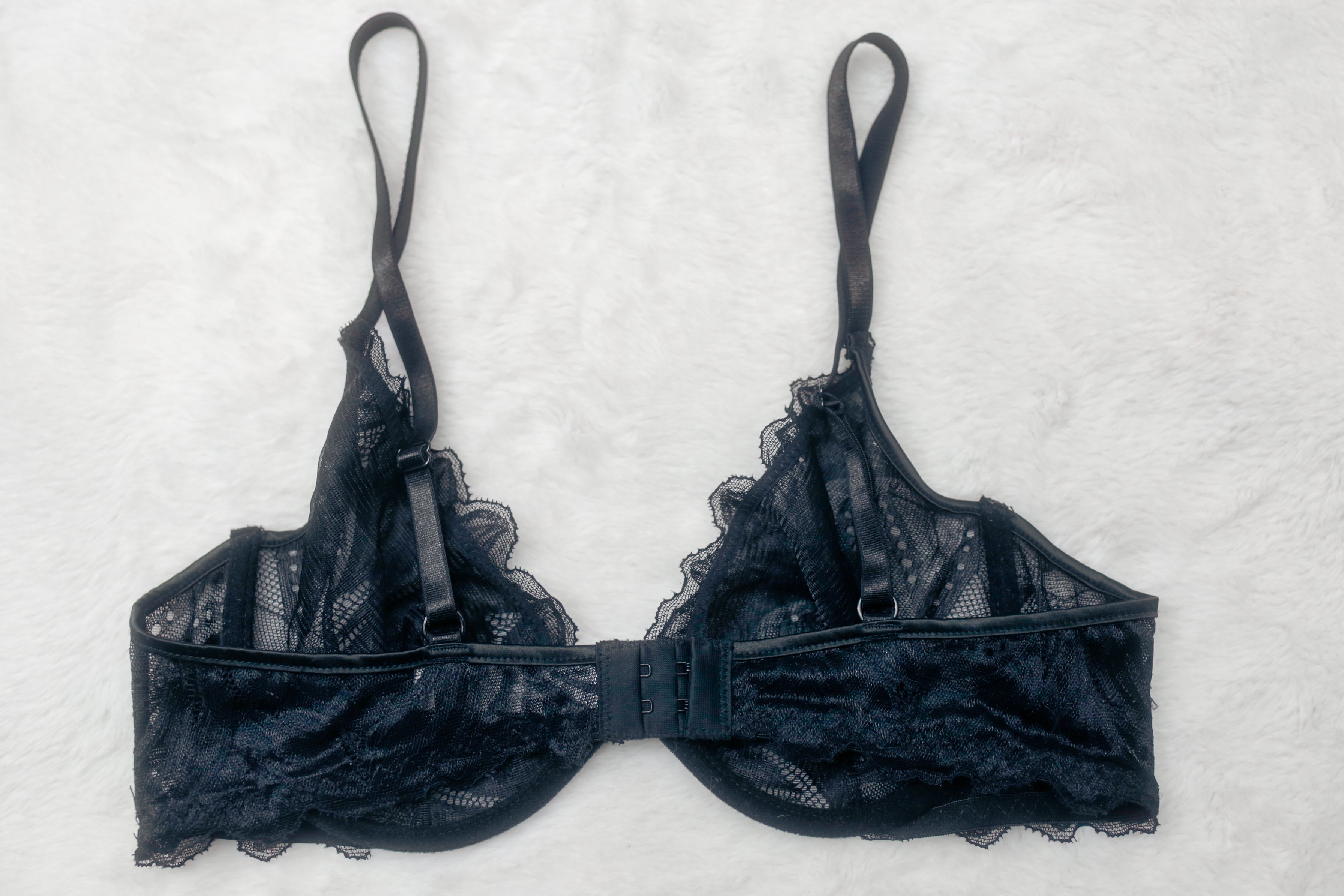 Fashion Nova Sheer Unlined Lace Balconette Bra Black Small / Medium