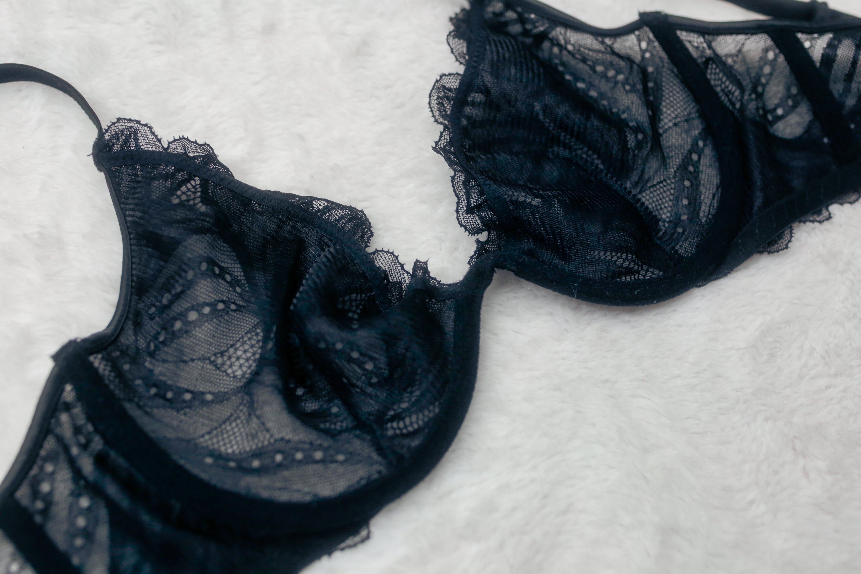 Fashion Nova Sheer Unlined Lace Balconette Bra Black Small / Medium