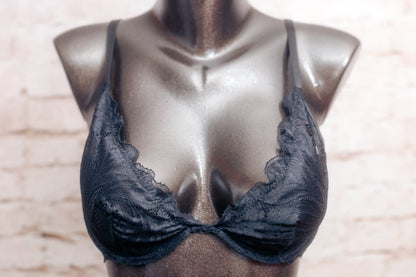Fashion Nova Sheer Unlined Lace Balconette Bra Black Small / Medium