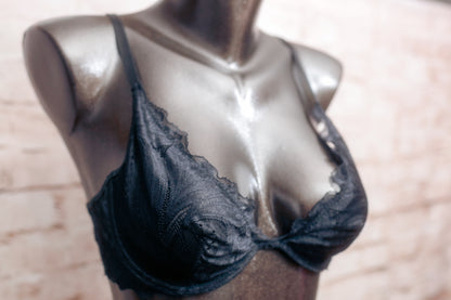 Fashion Nova Sheer Unlined Lace Balconette Bra Black Small / Medium