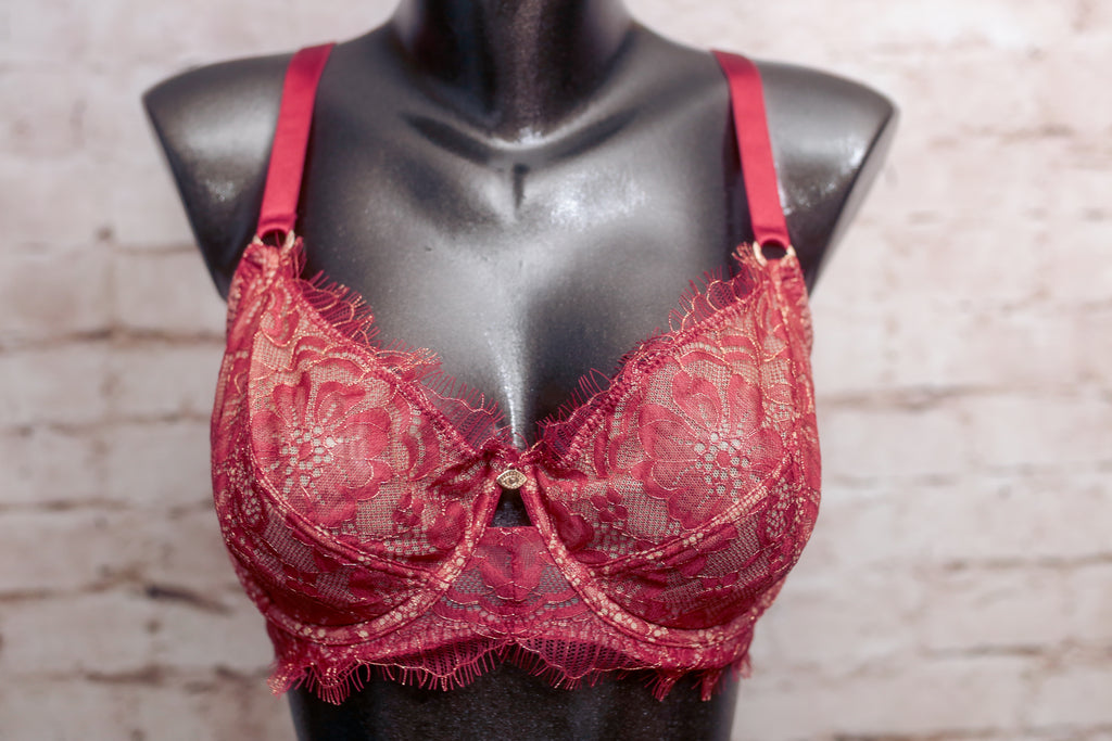 Sofia Intimates 36D Sheer Lace Underwire Bra Red