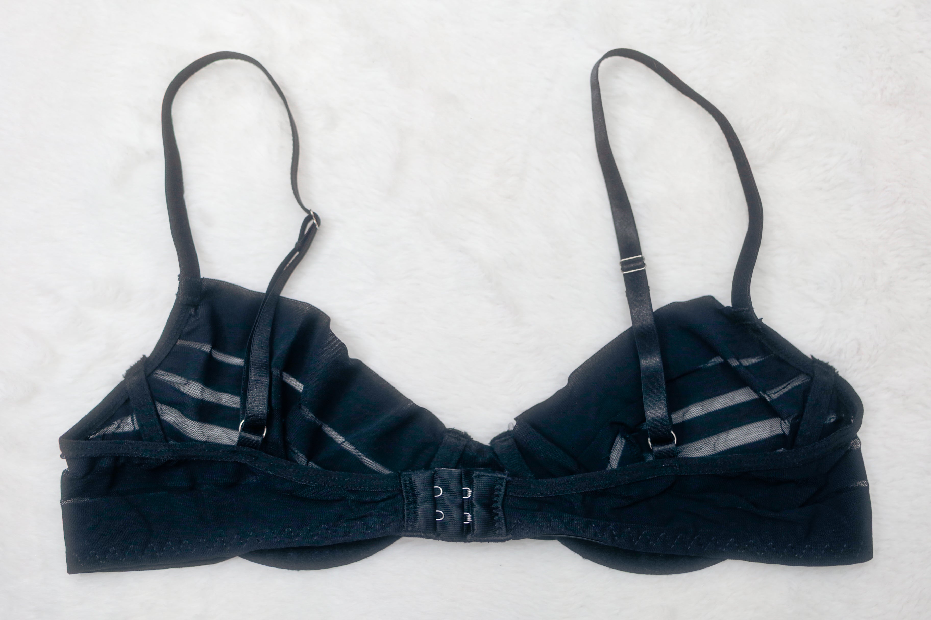 Unlined 80B 36A Mesh Striped Balconette Bra Black