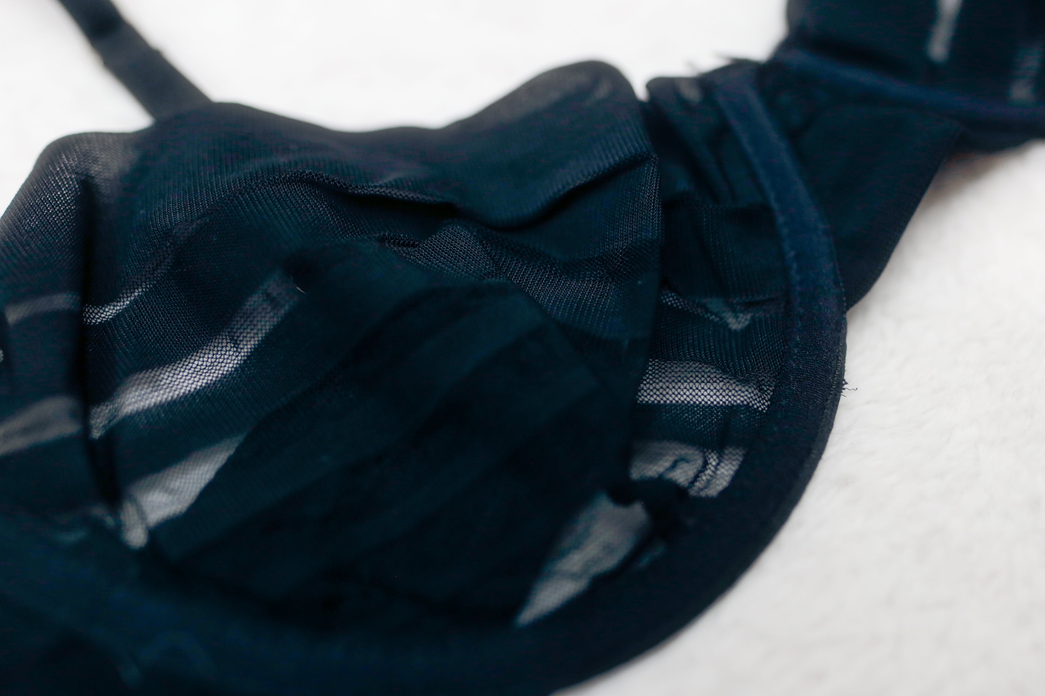 Unlined 80B 36A Mesh Striped Balconette Bra Black