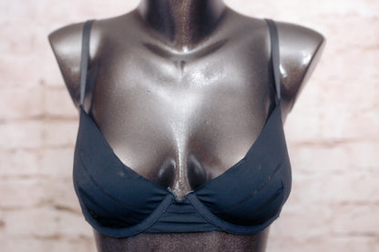Unlined 80B 36A Mesh Striped Balconette Bra Black
