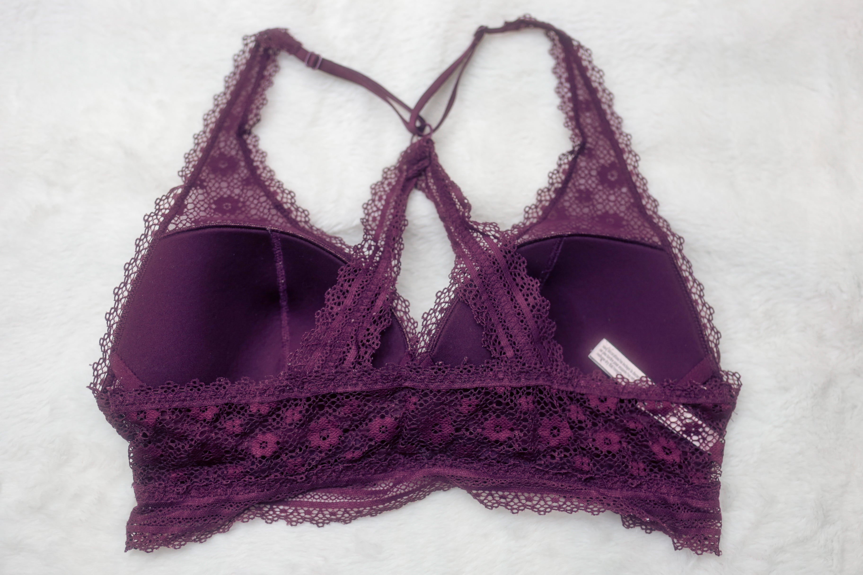 Victoria's Secret Floral Lace Lined Wireless Bralette Bra Medium Purple Wine