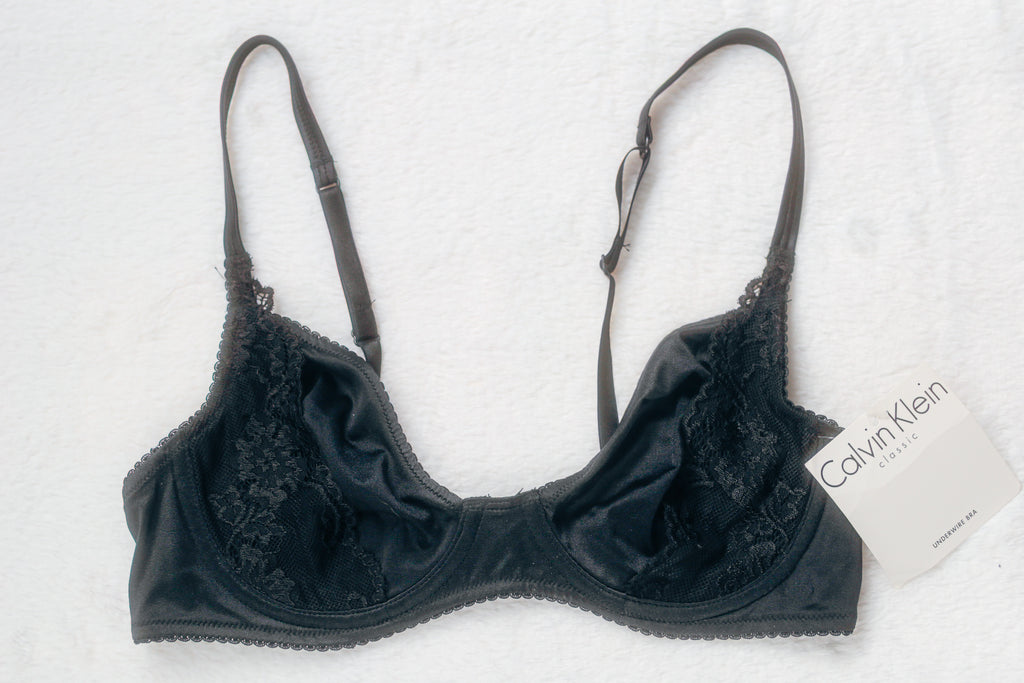 Calvin Klein 36B Unlined Lace Trim Seamless Underwire Demi Bra Black NEW