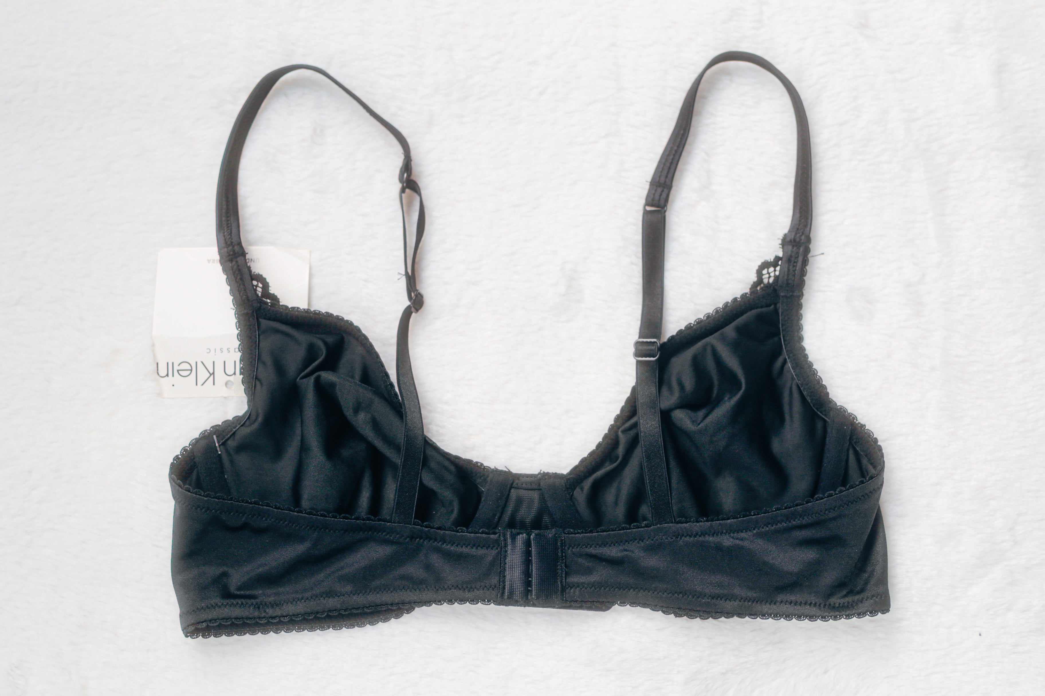 Calvin Klein 36B Unlined Lace Trim Seamless Underwire Demi Bra Black NEW