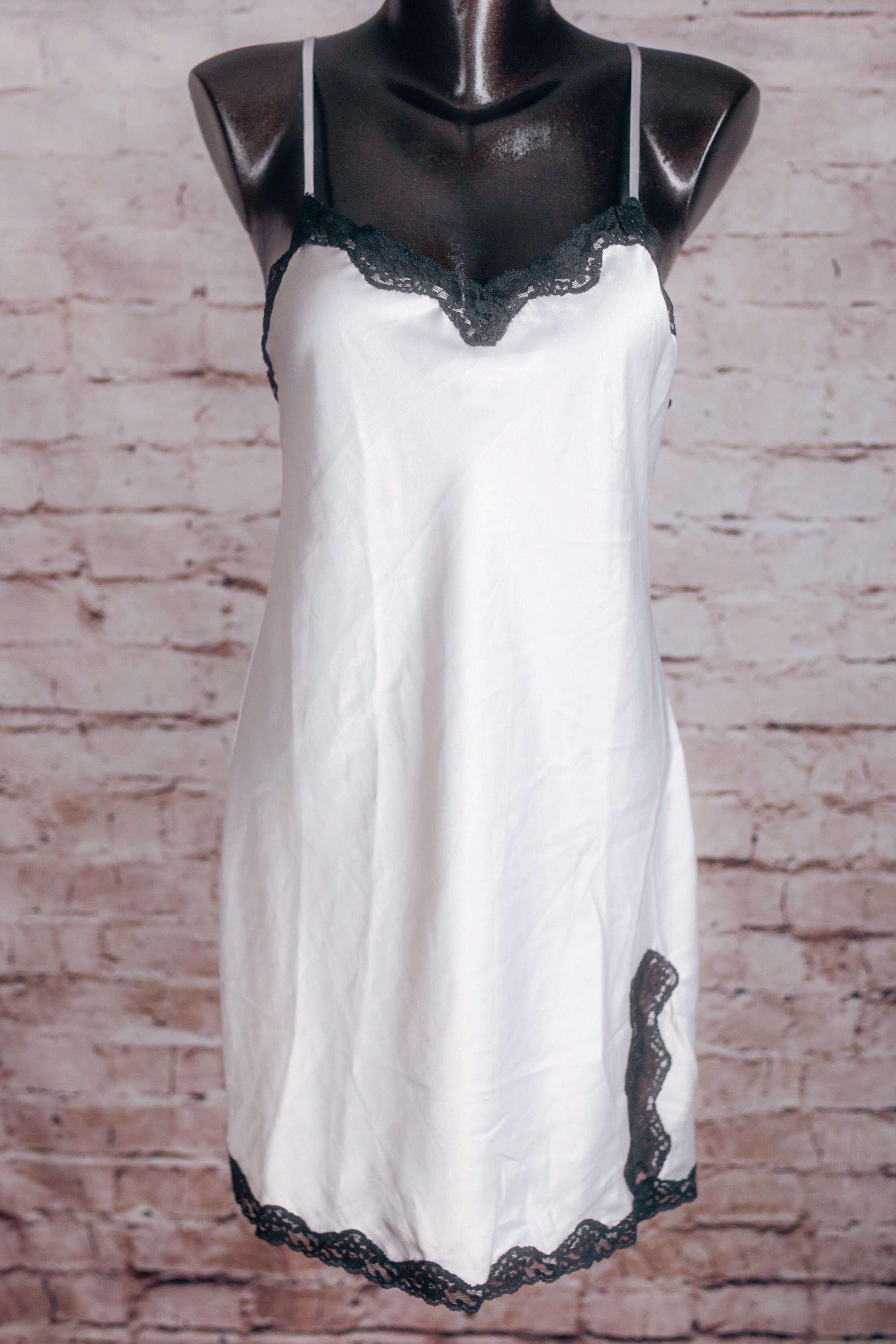 Victoria's Secret Vintage Satin Camisole Chemise Silver and Black Medium