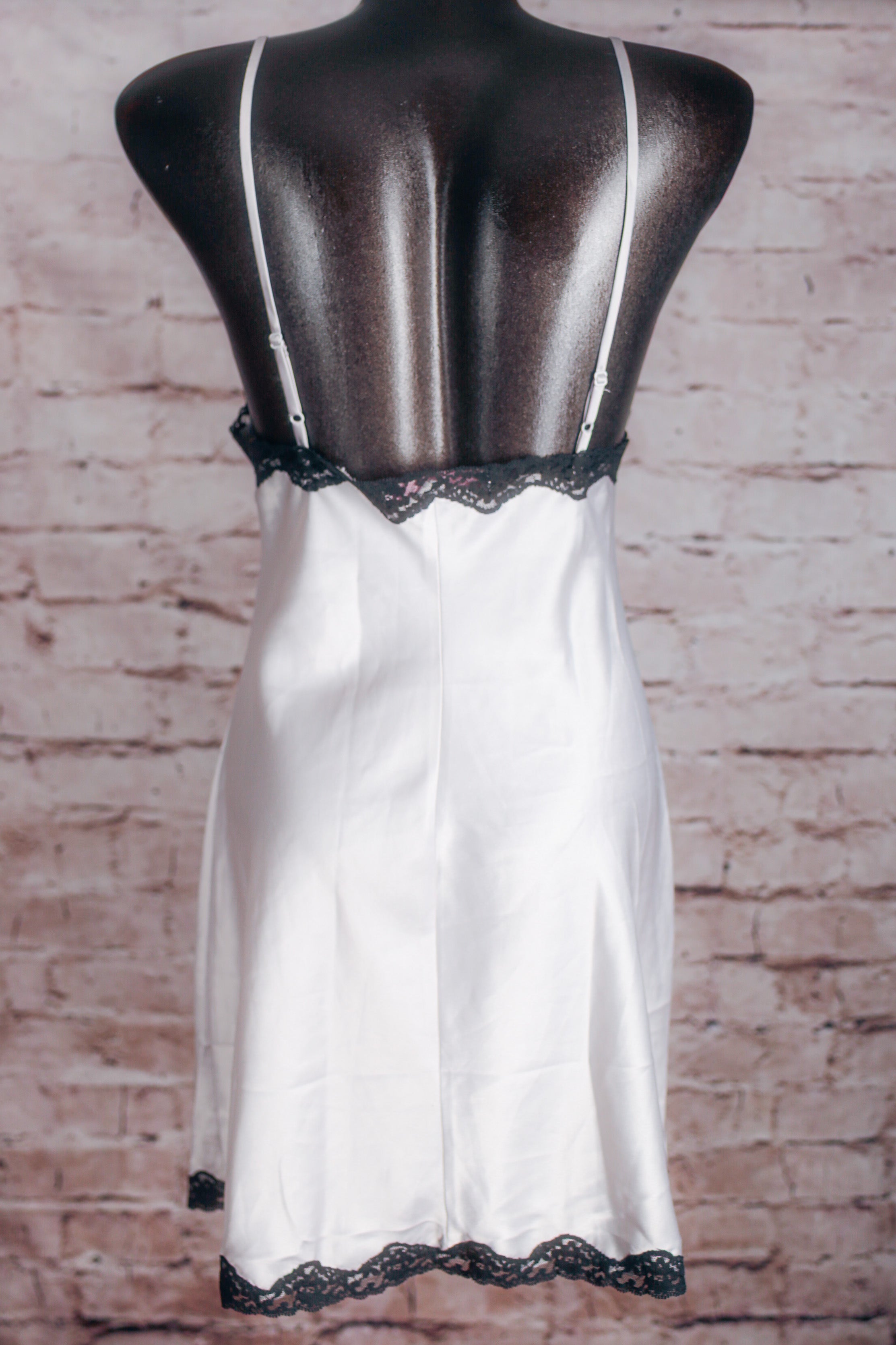 Victoria's Secret Vintage Satin Camisole Chemise Silver and Black Medium