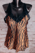 Silkscreen 100% Silk Cami Chemise Lingerie Tiger Stripe and Lace Large
