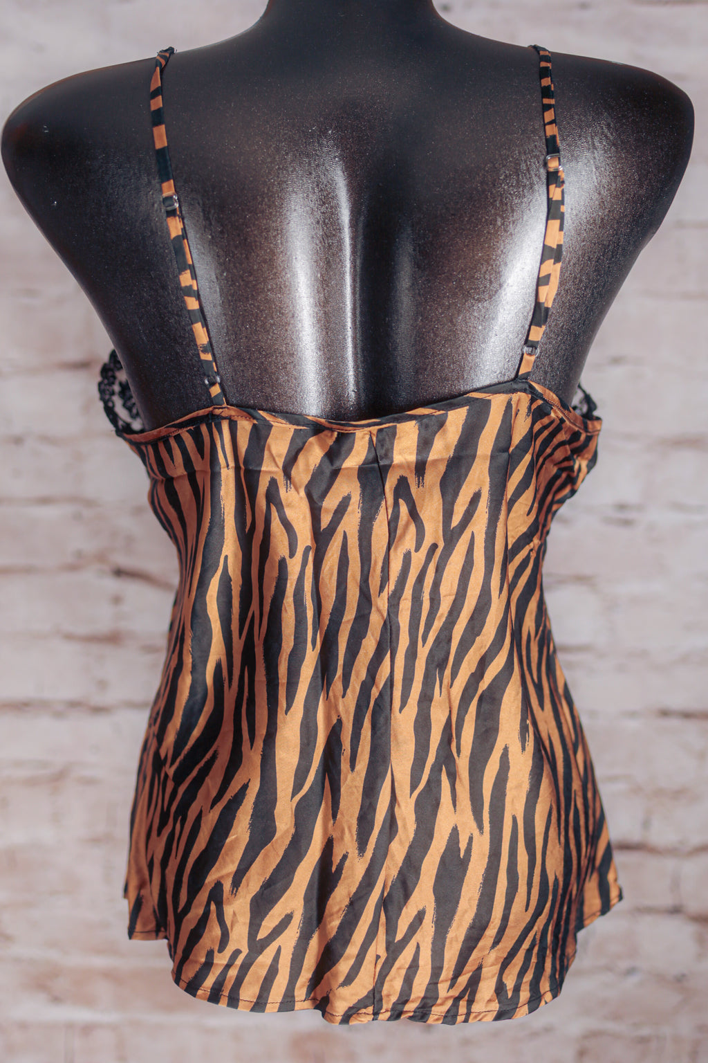 Silkscreen 100% Silk Cami Chemise Lingerie Tiger Stripe and Lace Large