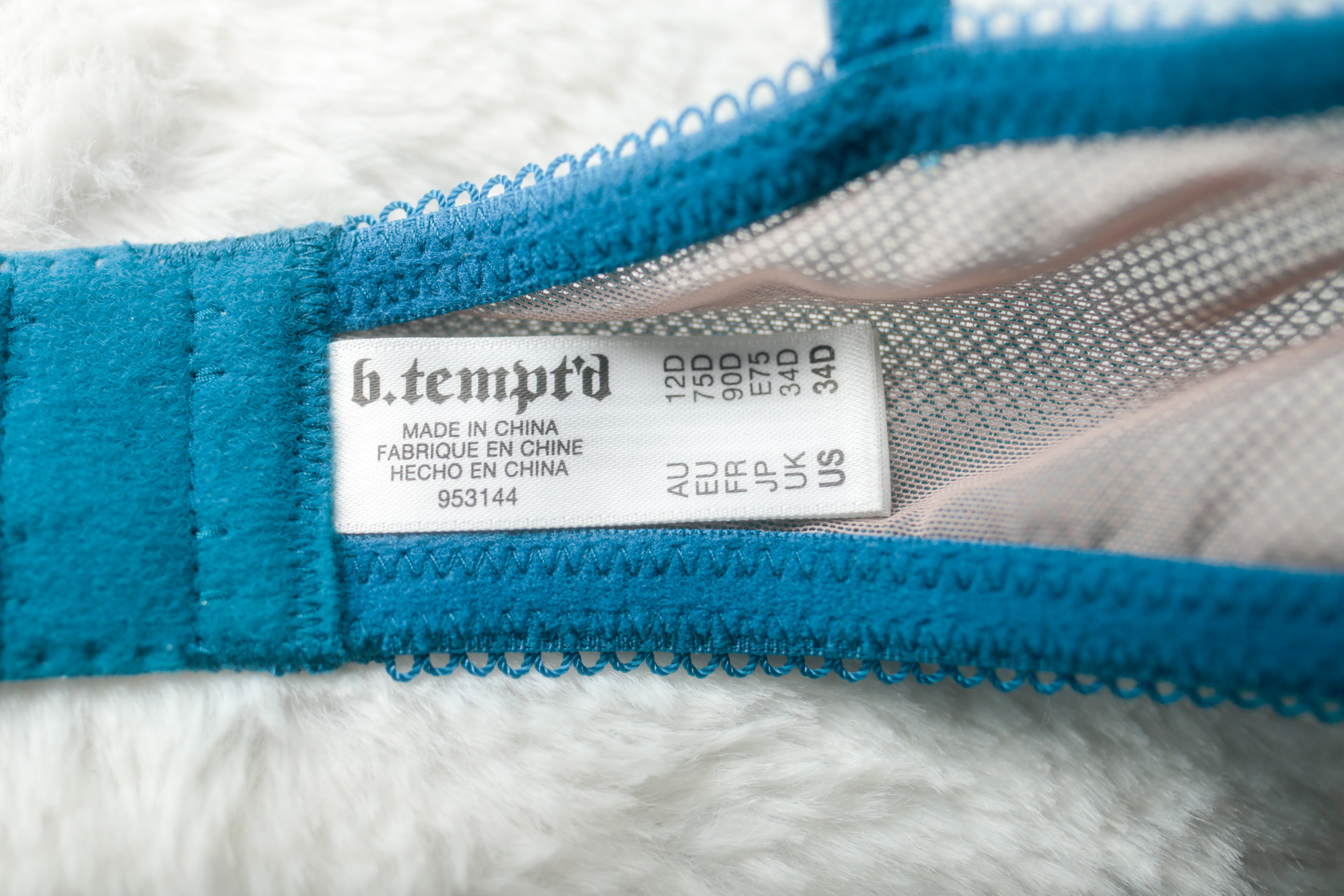 b.tempt'd 34D Ciao Bella Lace Underwire Balconette Bra Blue