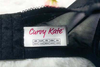 Curvy Kate 34HH Tease Padded Balcony Burlesque Balconette Underwire Bra Black