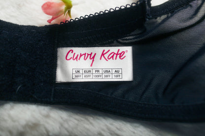 Curvy Kate 38FF Tease Padded Balcony Burlesque Balconette Underwire Bra Black
