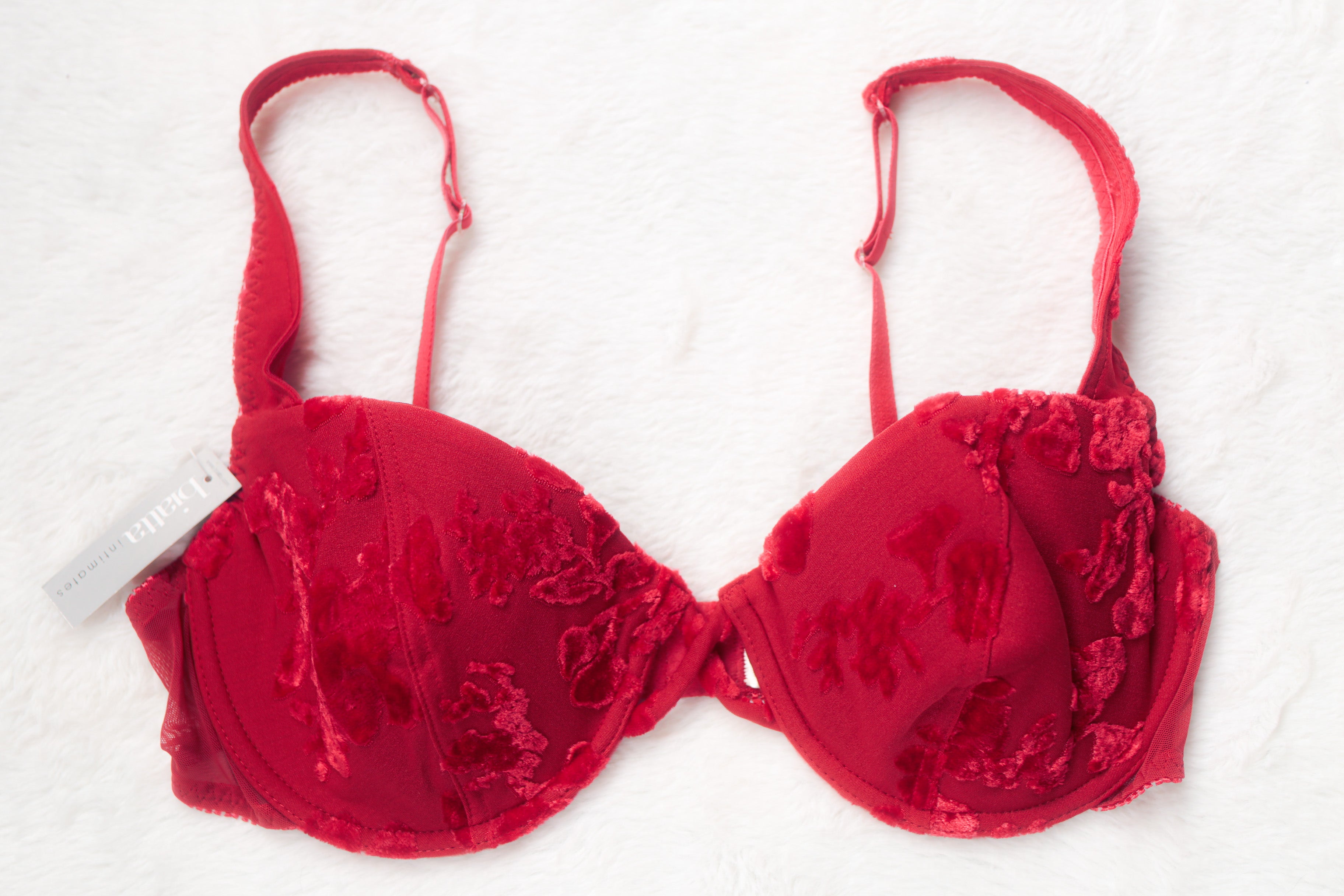 Biatta 36C Vintage Red Crushed Velvet Retro Underwire Bra NEW