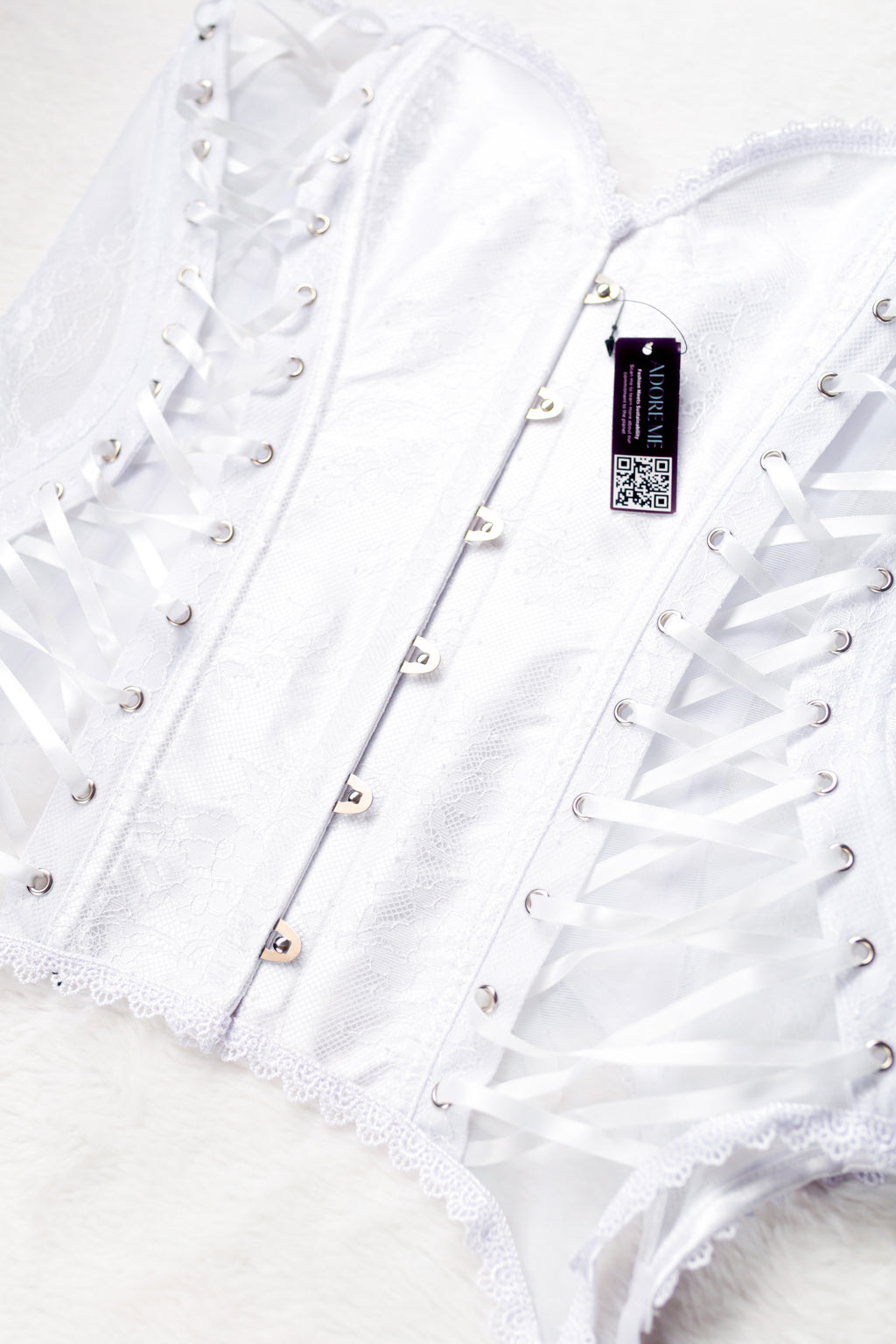 Adore Me Lace Up Boned Victorian Burlesque Overbust Corset White Large NEW
