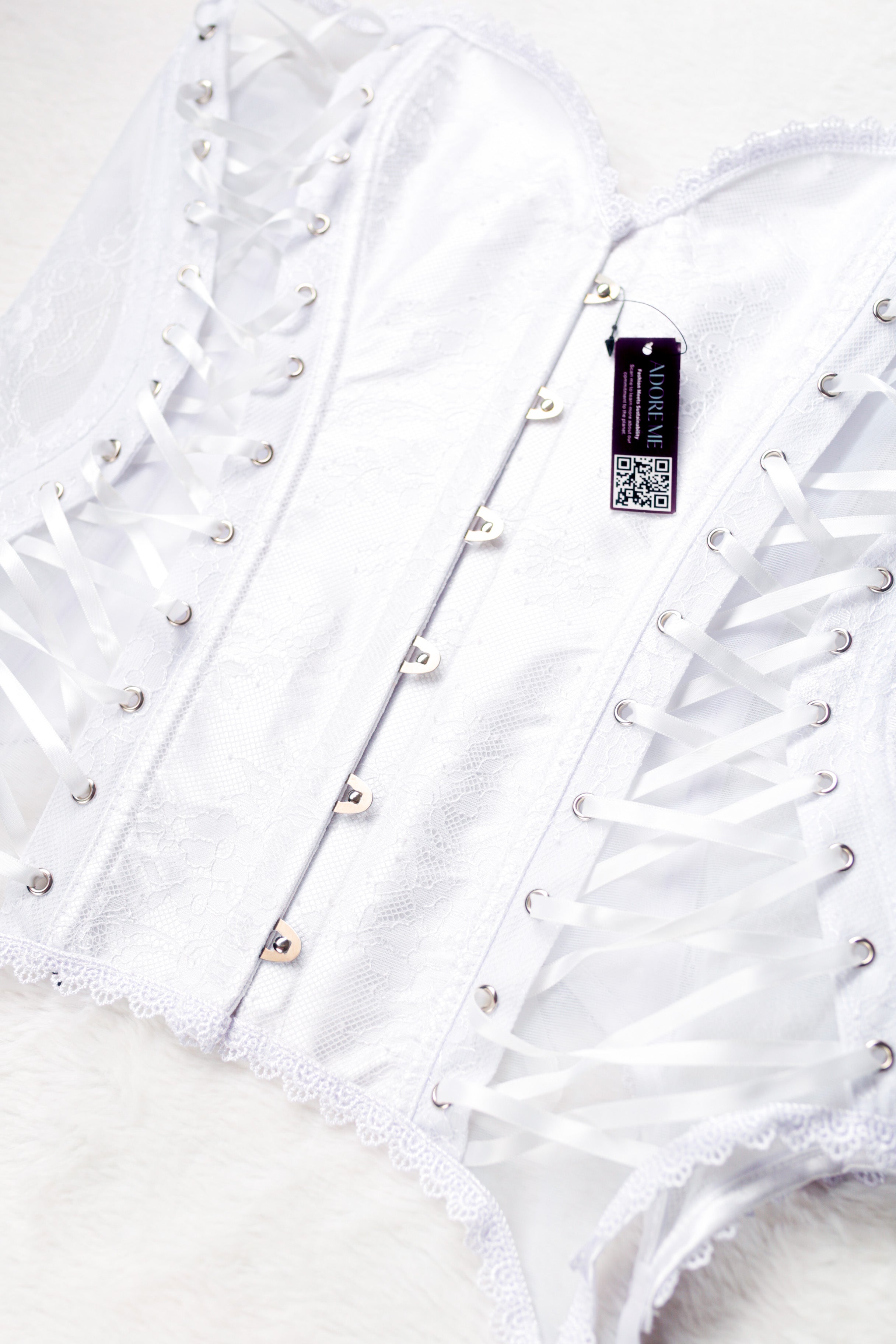 Adore Me Lace Up Boned Victorian Burlesque Overbust Corset White Large NEW