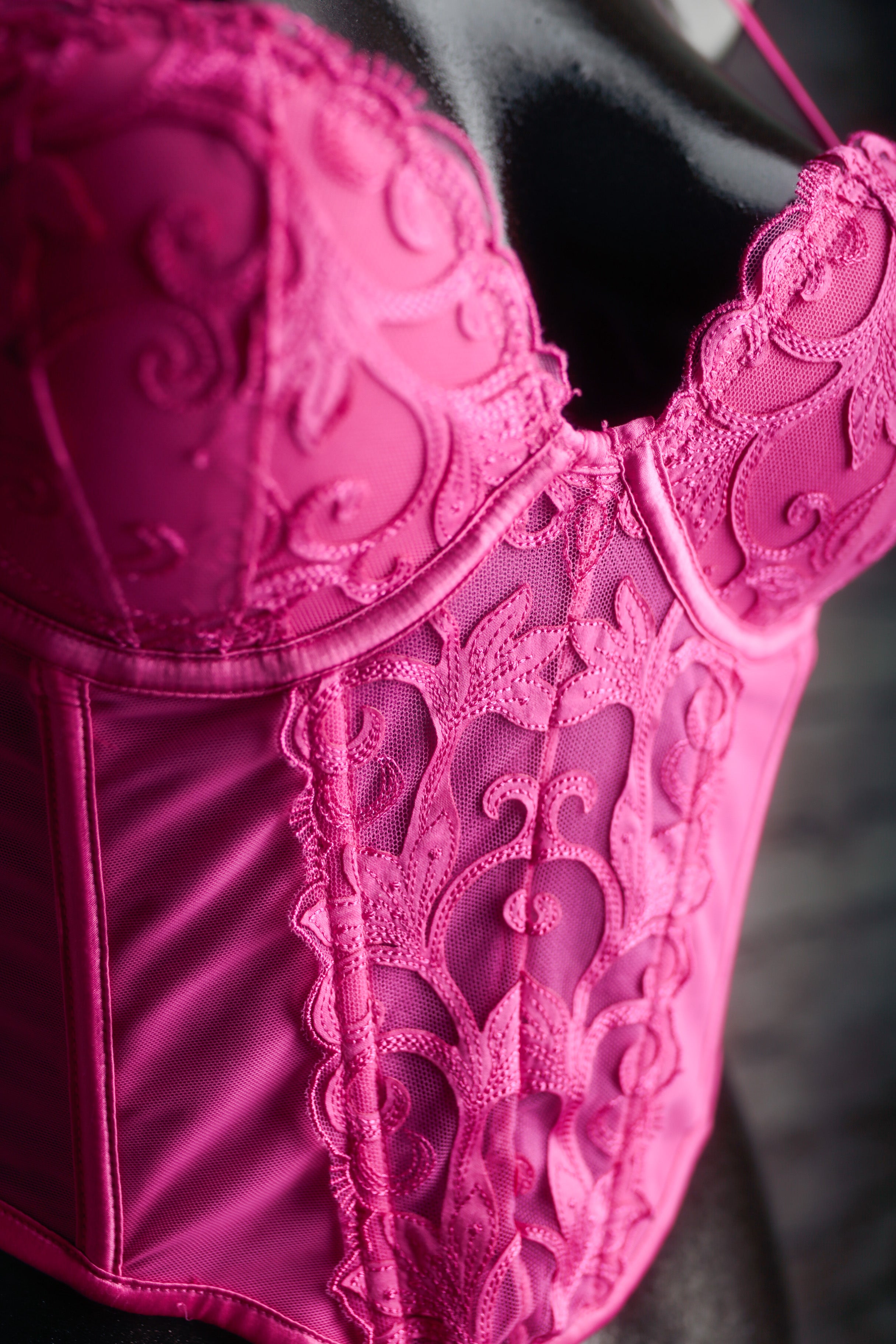 Primark 34A Bustier Corset Boned Bra Pink Lace Mesh