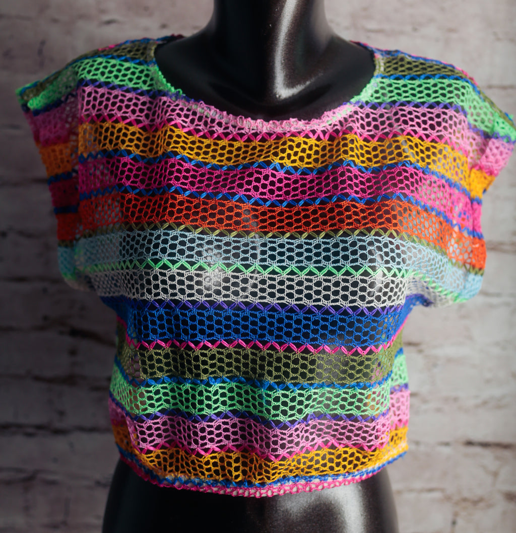 Crochet Sheer Open Mesh Stretch Top Multicolor NEW