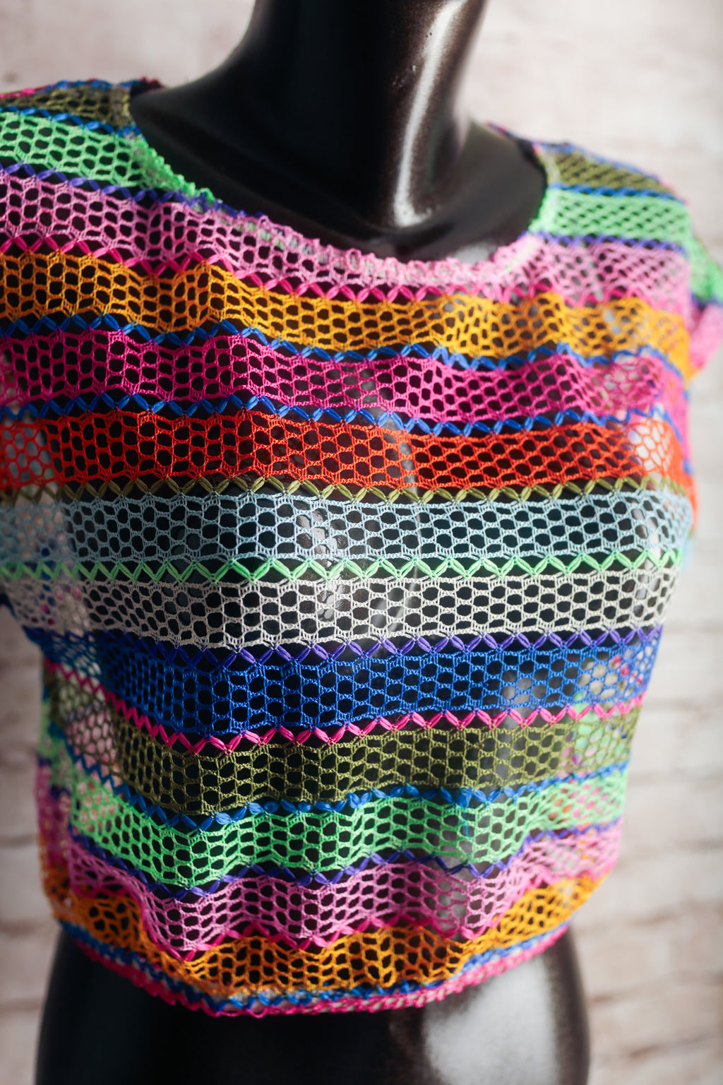 Crochet Sheer Open Mesh Stretch Top Multicolor NEW