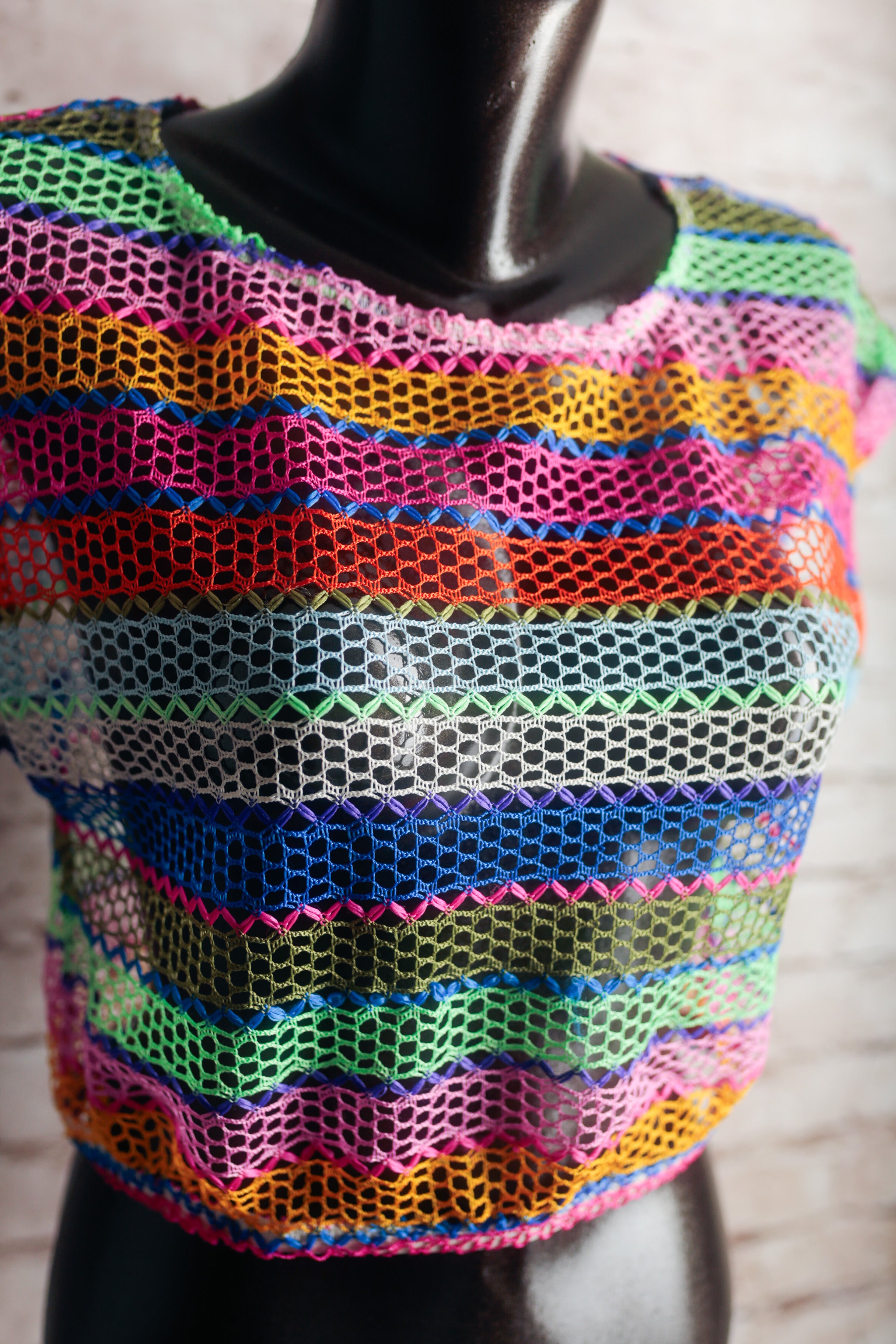 Crochet Sheer Open Mesh Stretch Top Multicolor NEW