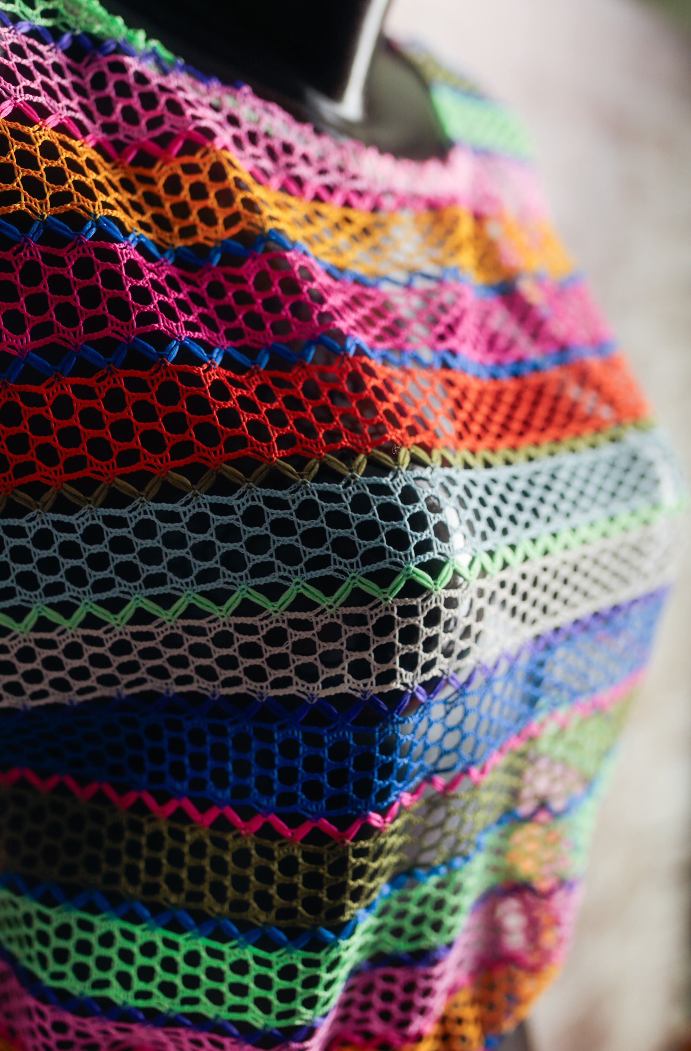 Crochet Sheer Open Mesh Stretch Top Multicolor NEW