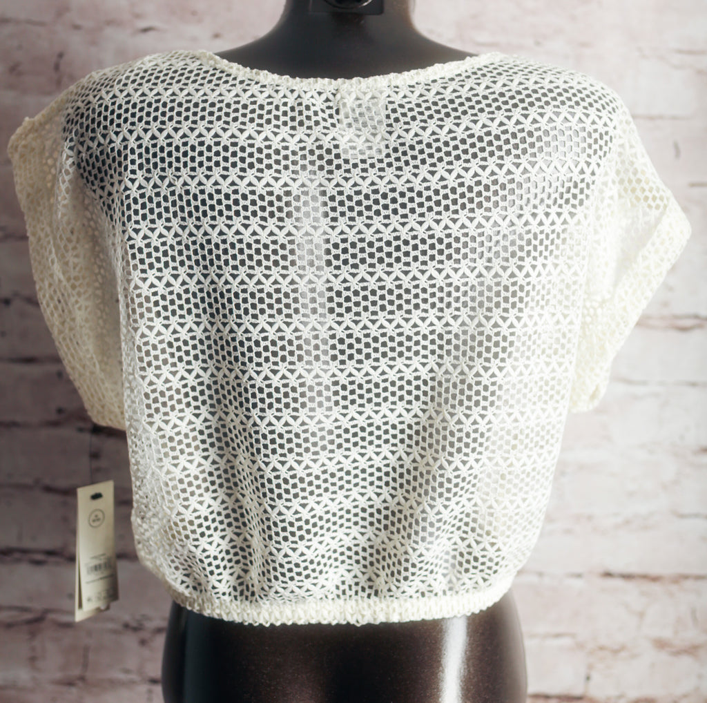 Crochet Sheer Open Mesh Stretch Top White NEW