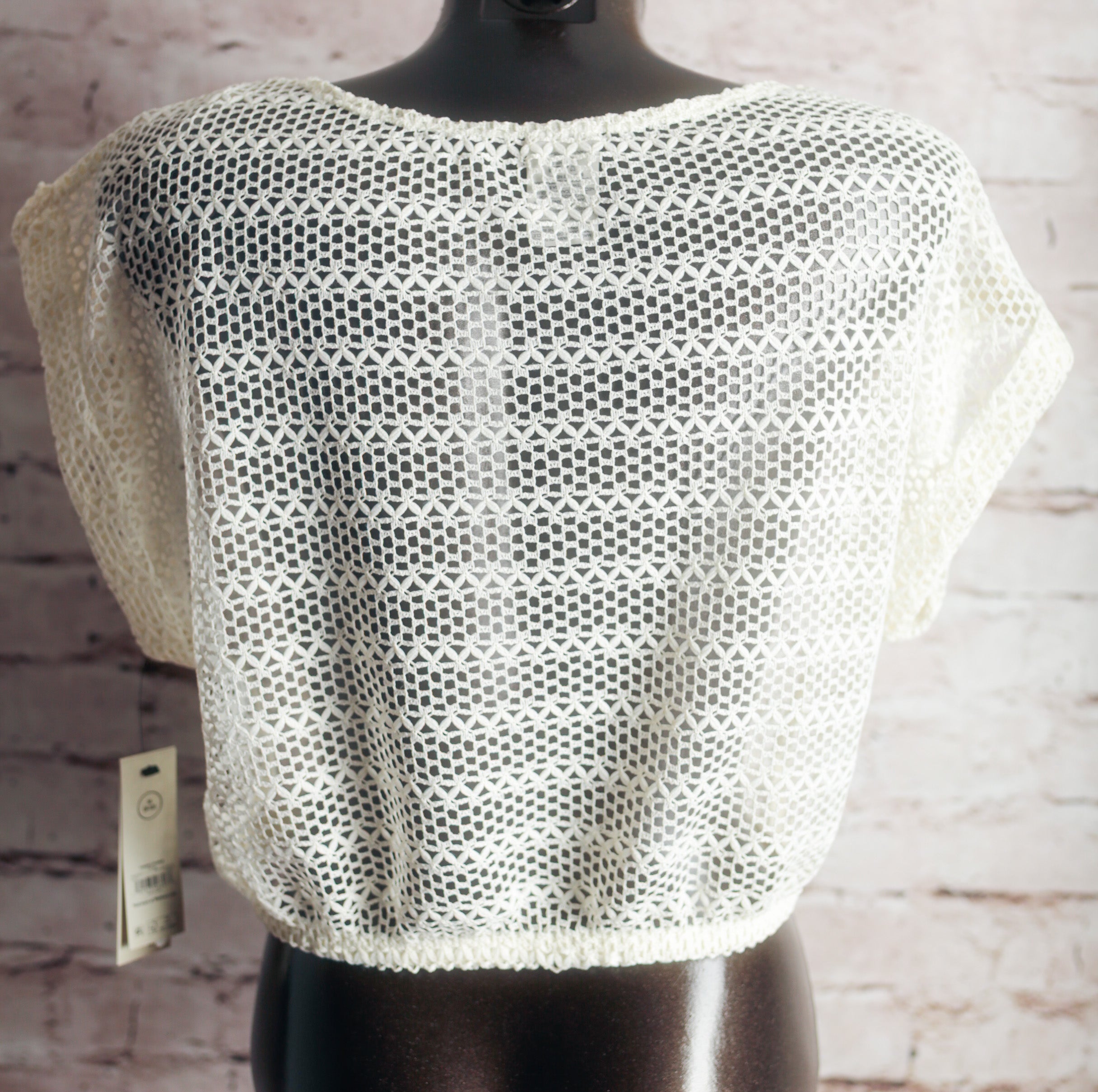 Crochet Sheer Open Mesh Stretch Top White NEW