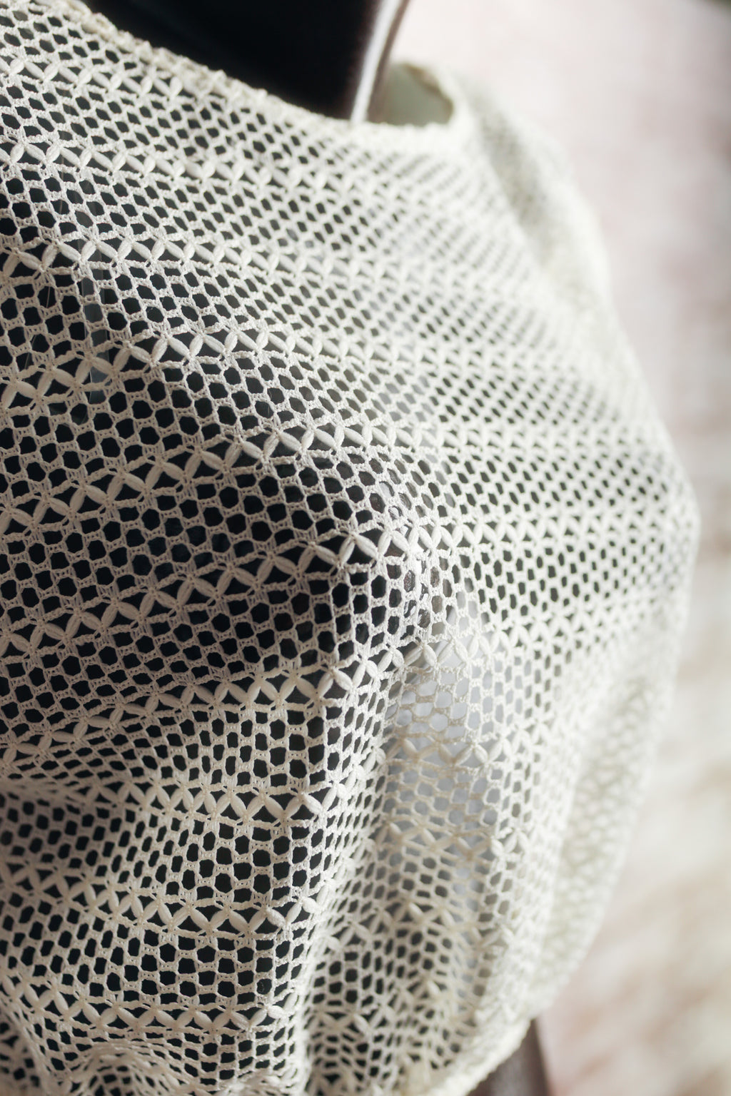 Crochet Sheer Open Mesh Stretch Top White NEW