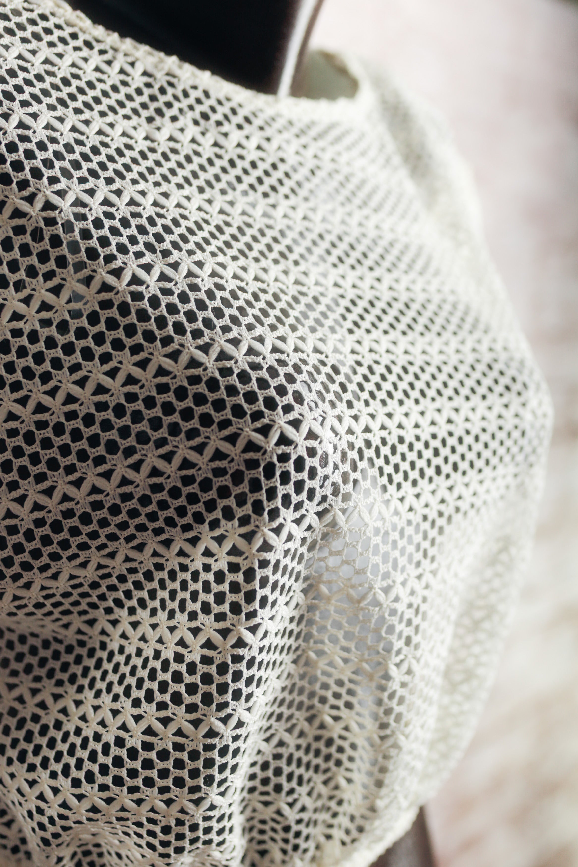 Crochet Sheer Open Mesh Stretch Top White NEW