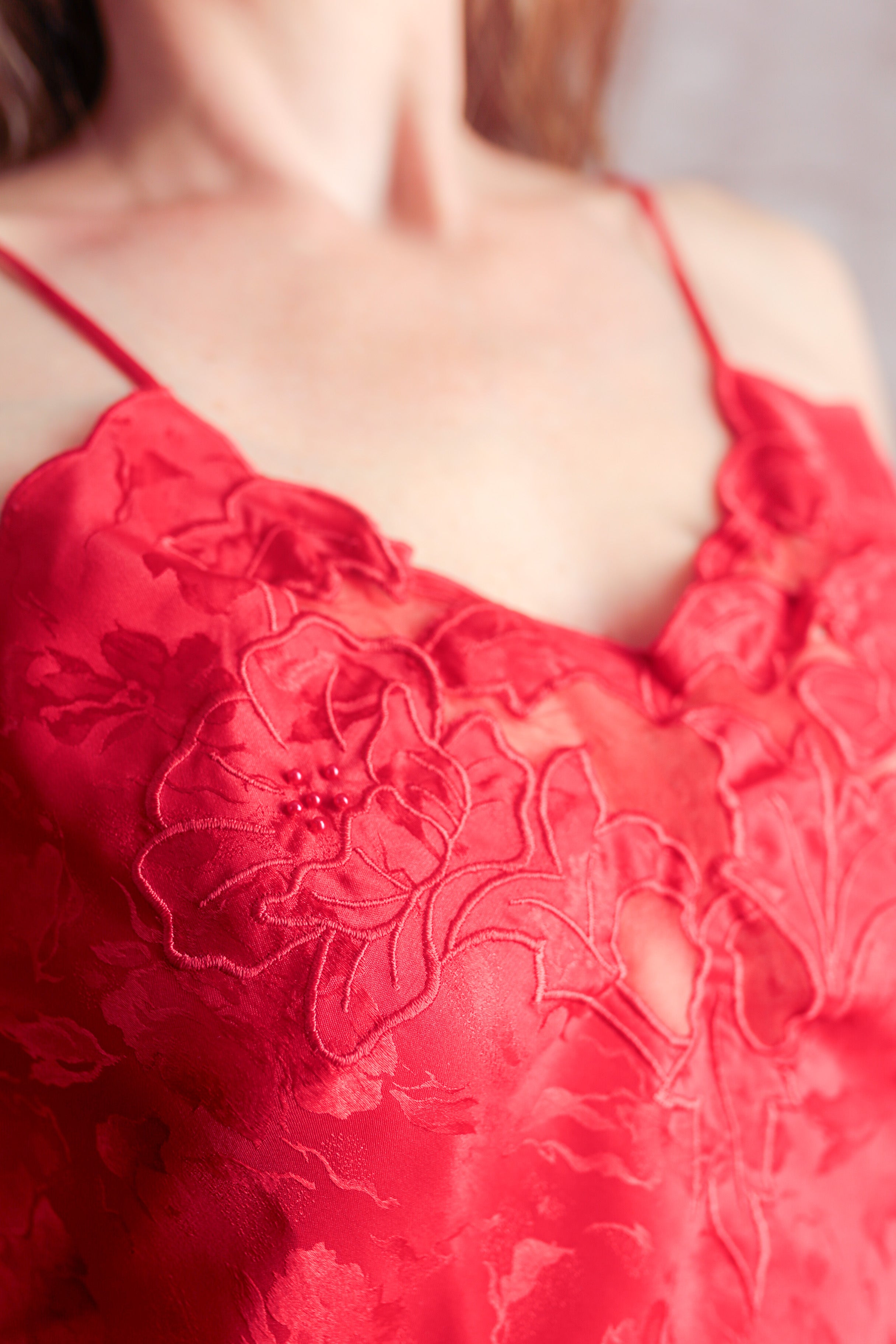 Erika Taylor Vintage Jacquard Shiny Satin Camisole Lingerie Small Red
