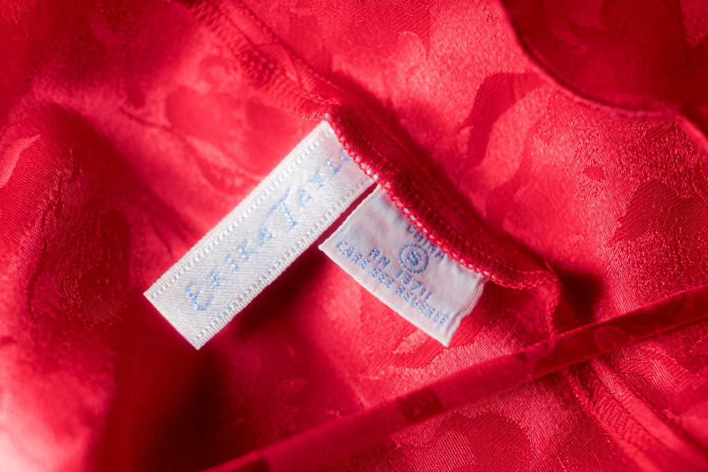 Erika Taylor Vintage Jacquard Shiny Satin Camisole Lingerie Small Red