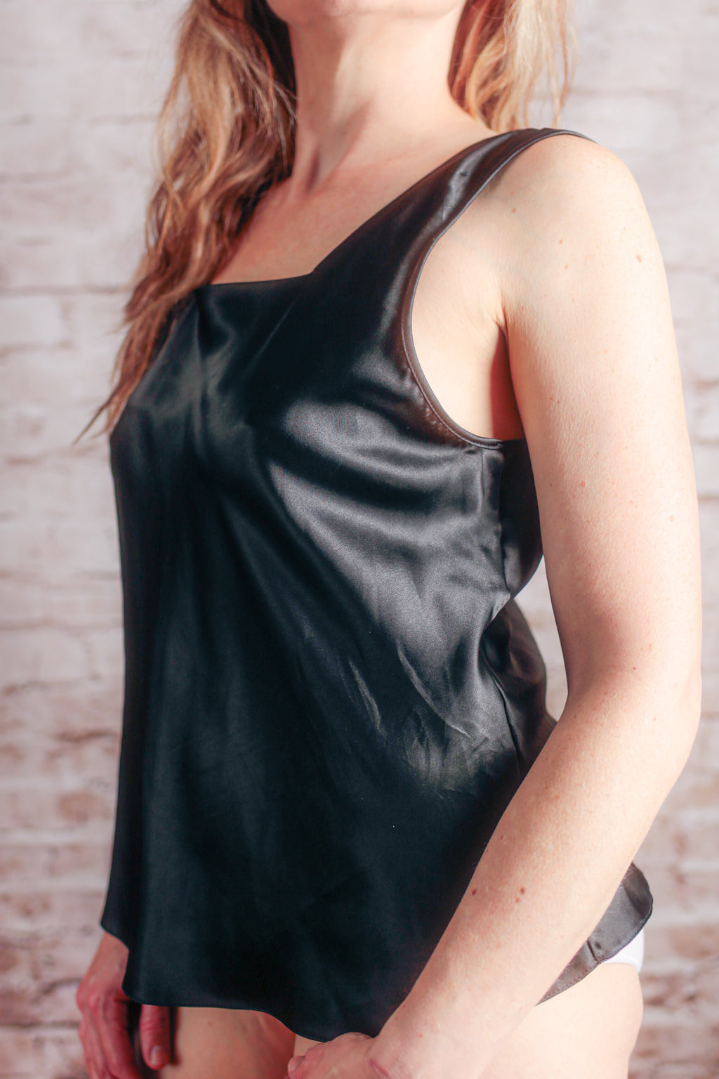 Lucie Ann II Vintage Shiny Satin Camisole Lingerie 38 Large Black