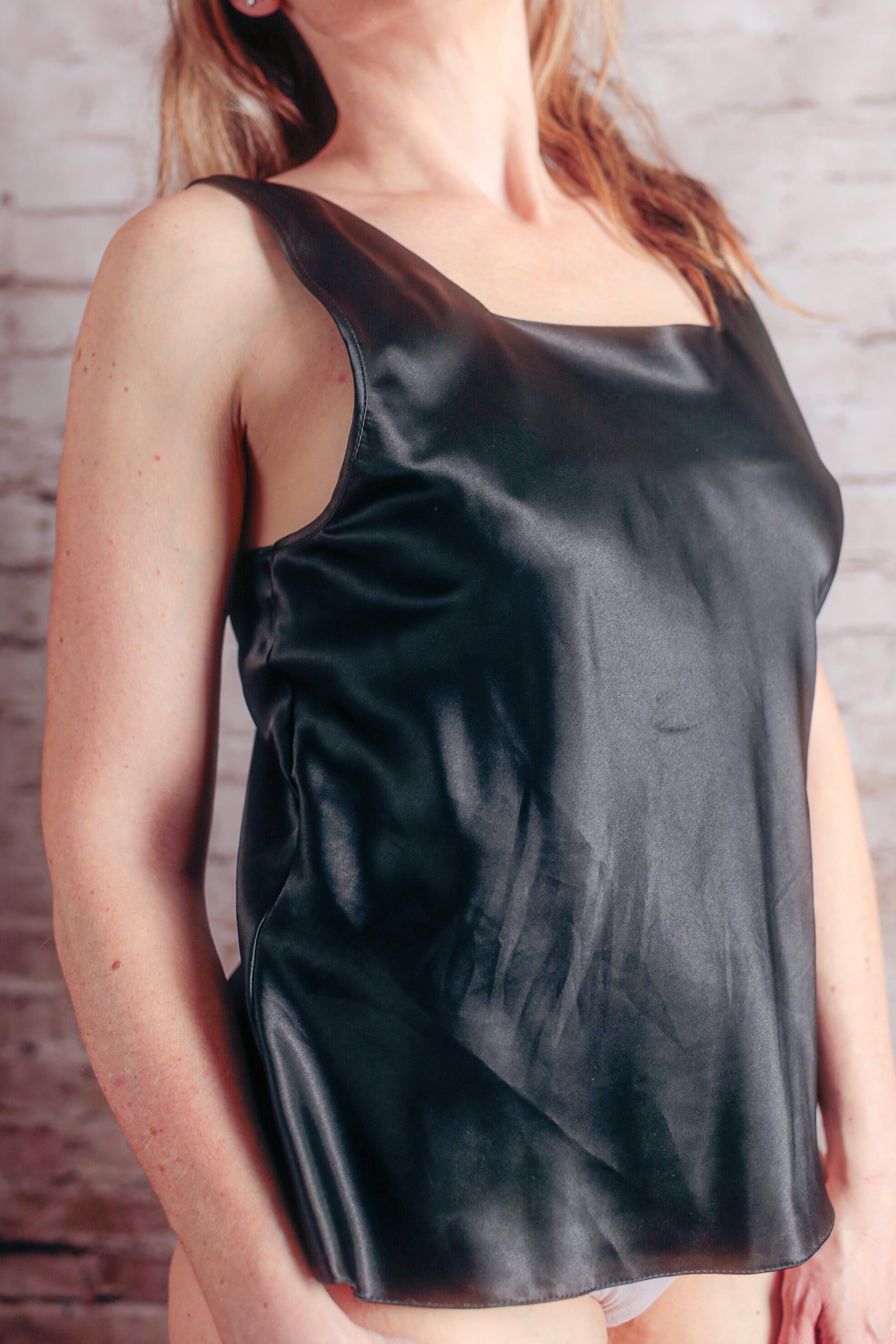 Lucie Ann II Vintage Shiny Satin Camisole Lingerie 38 Large Black