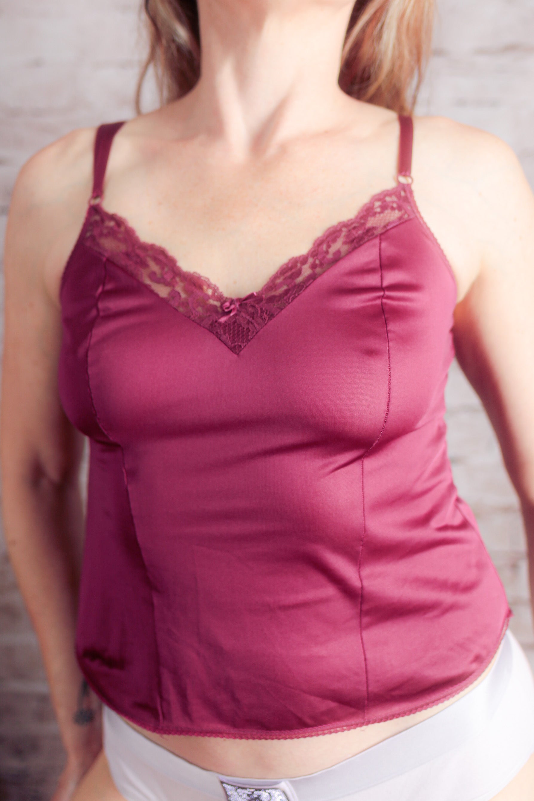 Madienform Sweet Nothings Vintage Sheer Satin and Lace Camisole Lingerie 34 Small Purple