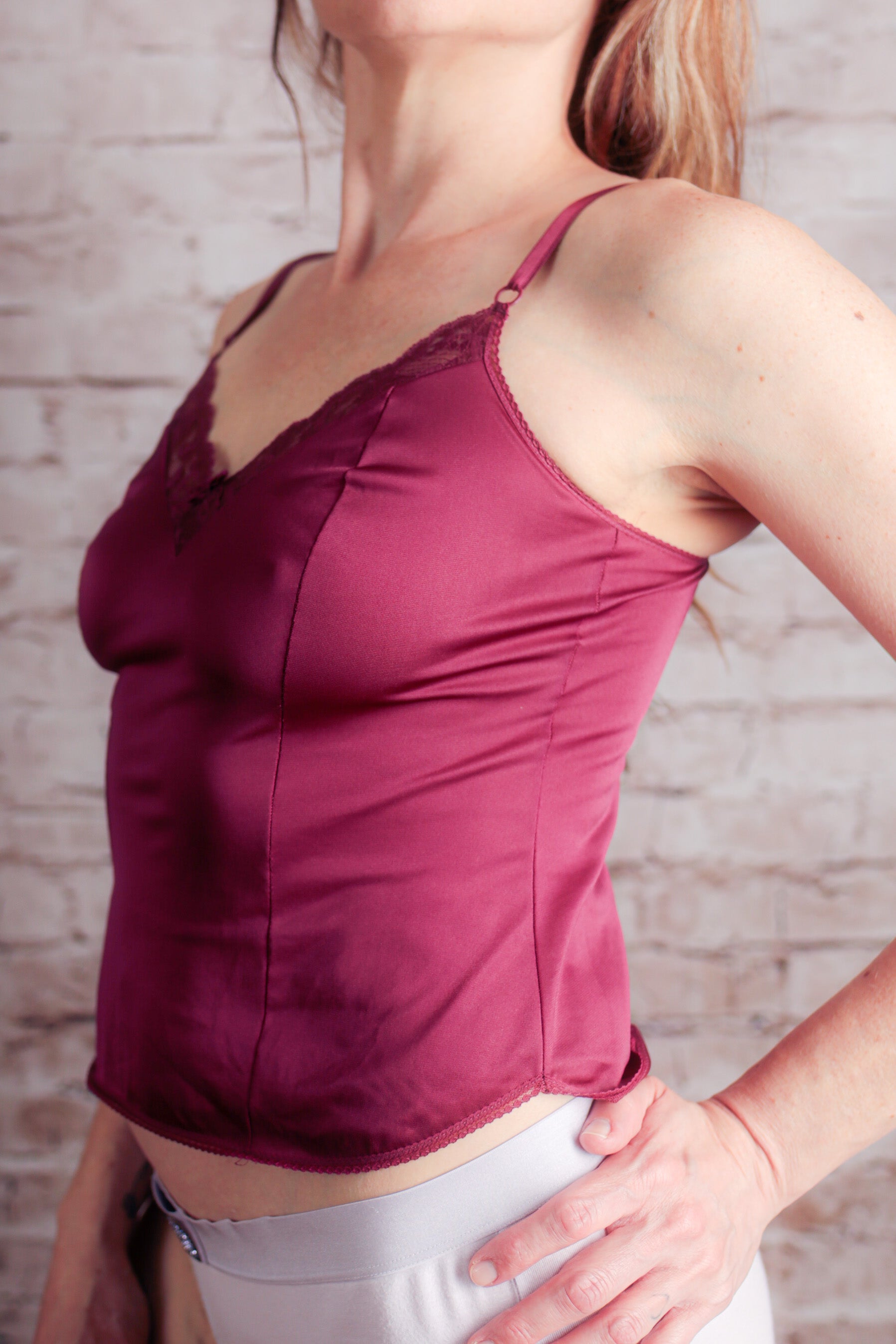 Madienform Sweet Nothings Vintage Sheer Satin and Lace Camisole Lingerie 34 Small Purple