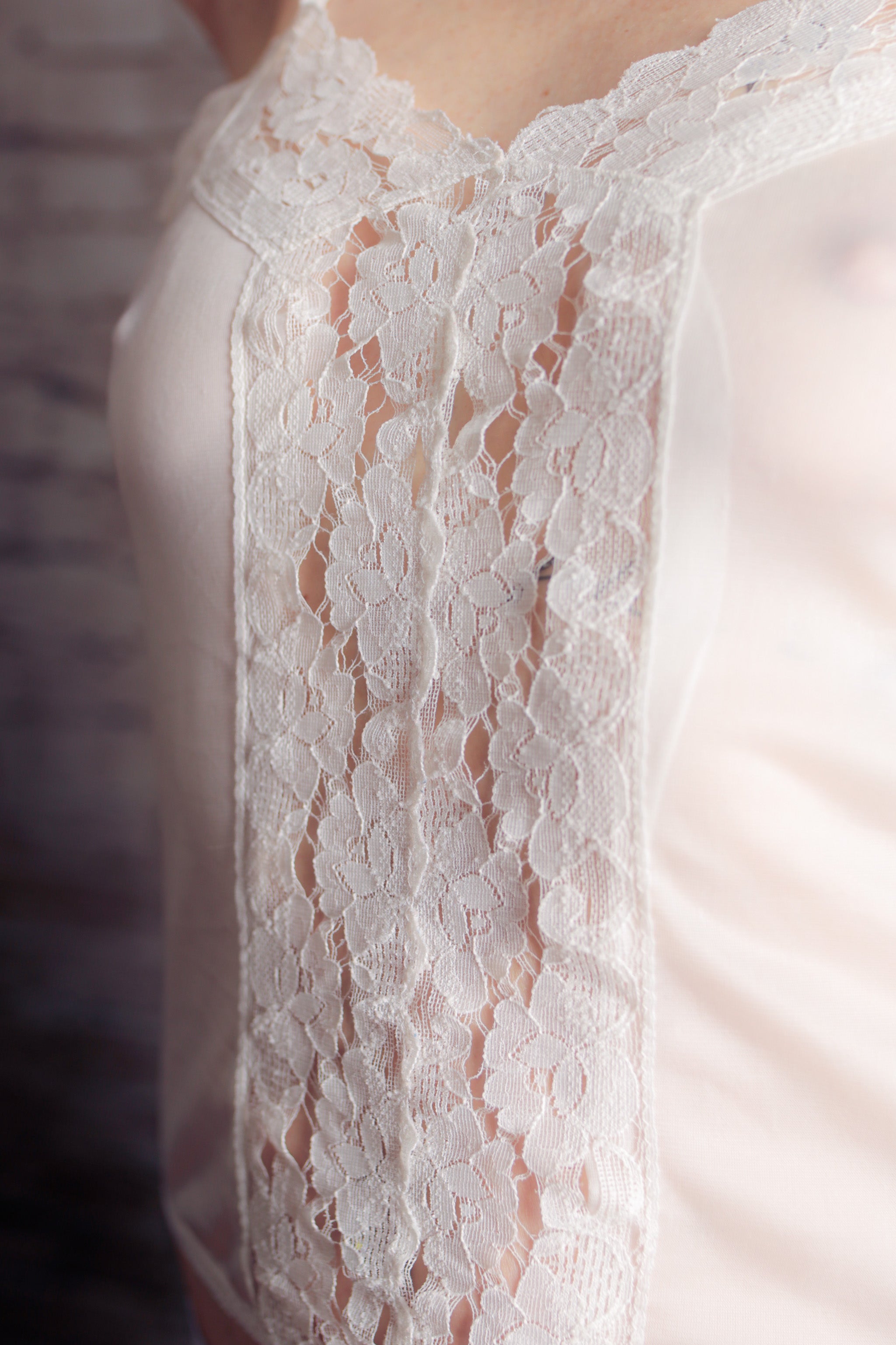 SM Intimate Vintage Sheer Satin and Lace Camisole Lingerie Large White