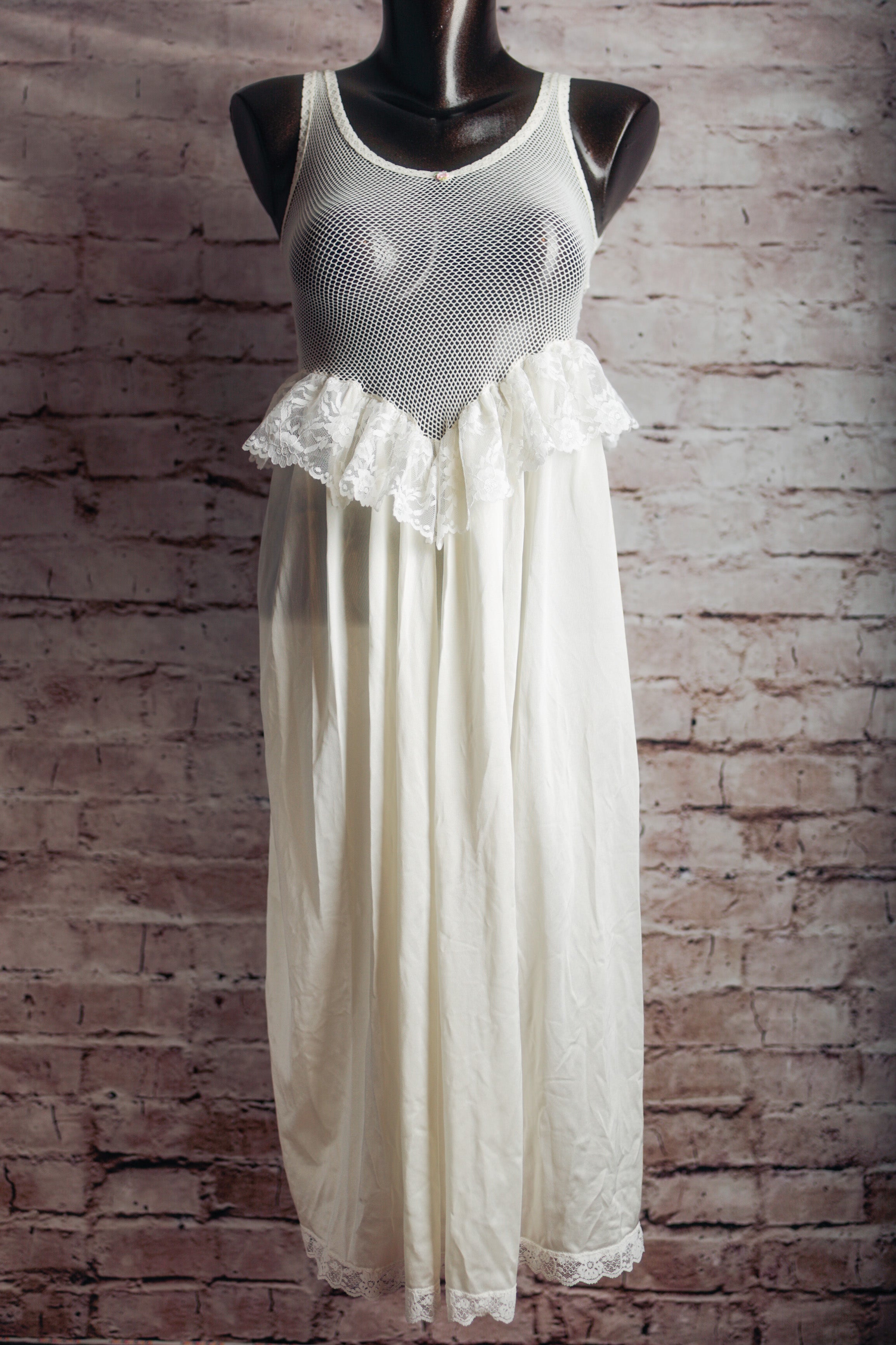 Melody Vintage Sheer Mesh Bridal Nightgown Medium