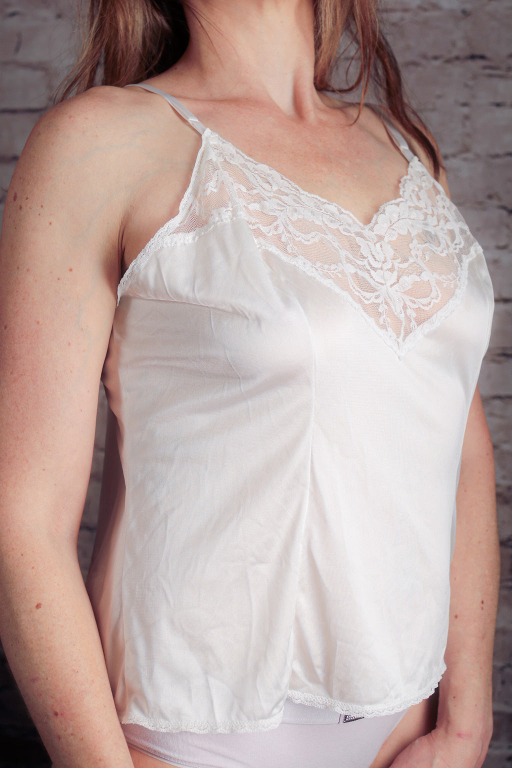 Vassarette Vintage Sheer Satin and Lace Camisole Lingerie XXL White