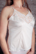 Vassarette Vintage Sheer Satin and Lace Camisole Lingerie XXL White