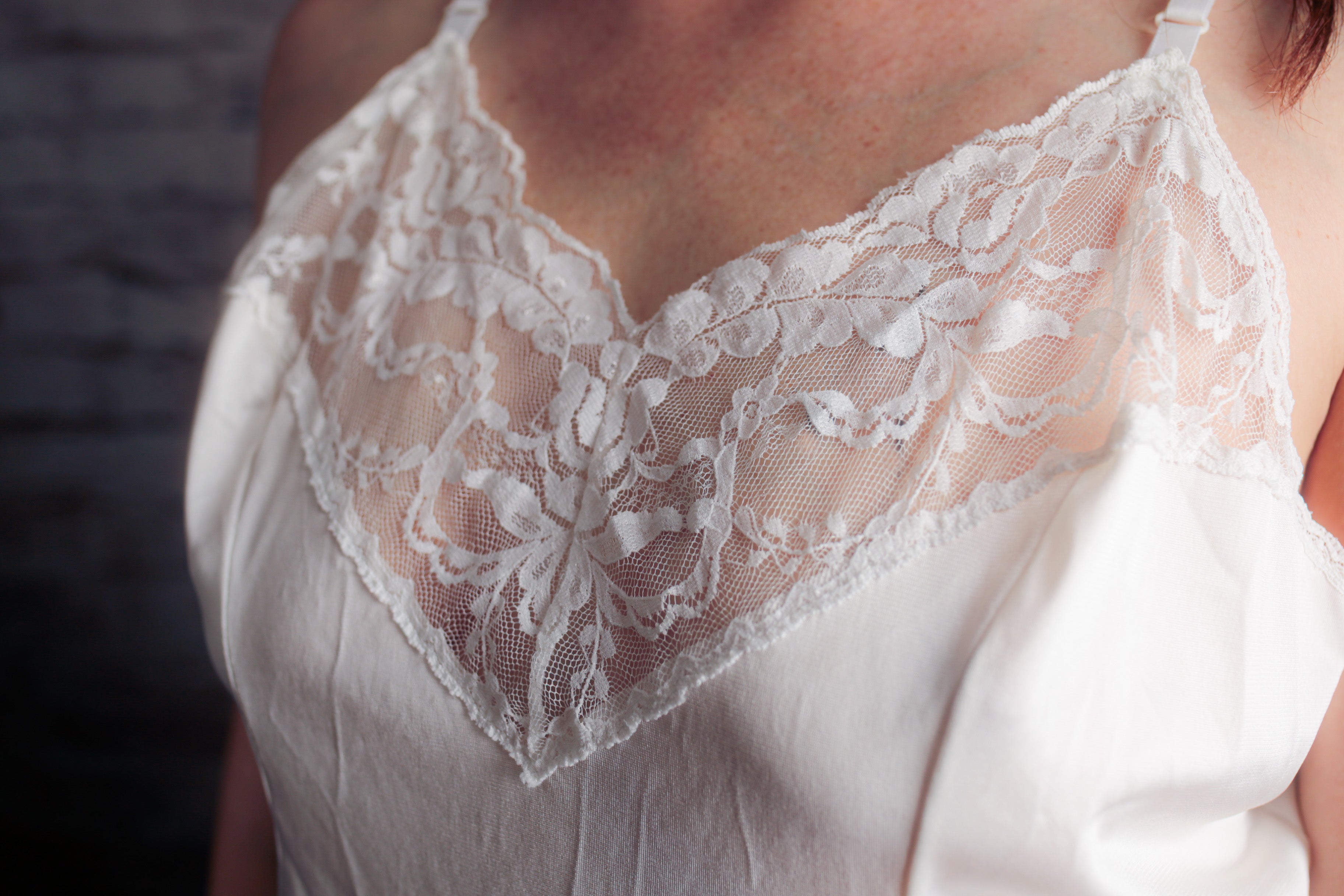 Vassarette Vintage Sheer Satin and Lace Camisole Lingerie XXL White