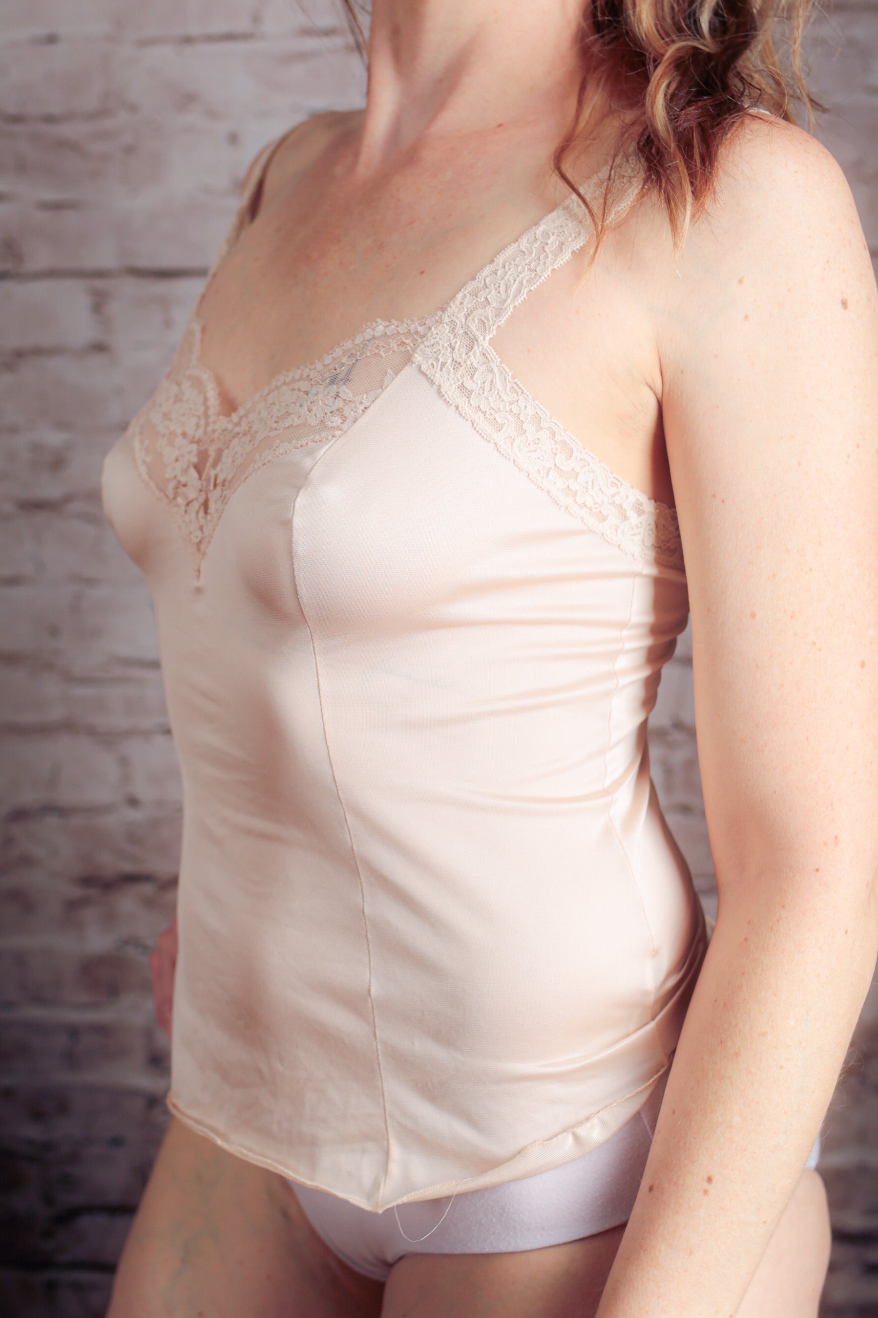 Olga Vintage Satin Lace Camisole Lingerie Small Beige