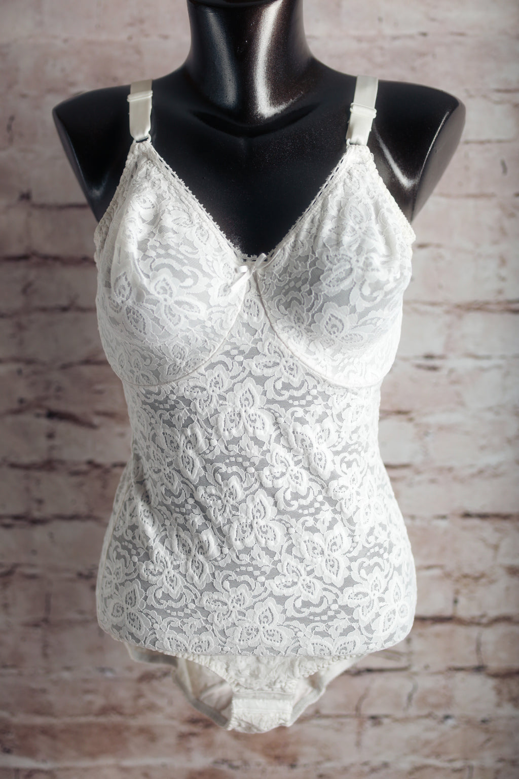 Bali Vintage Unlined Lace Underwire Slimmer Teddy Lingerie White 36D