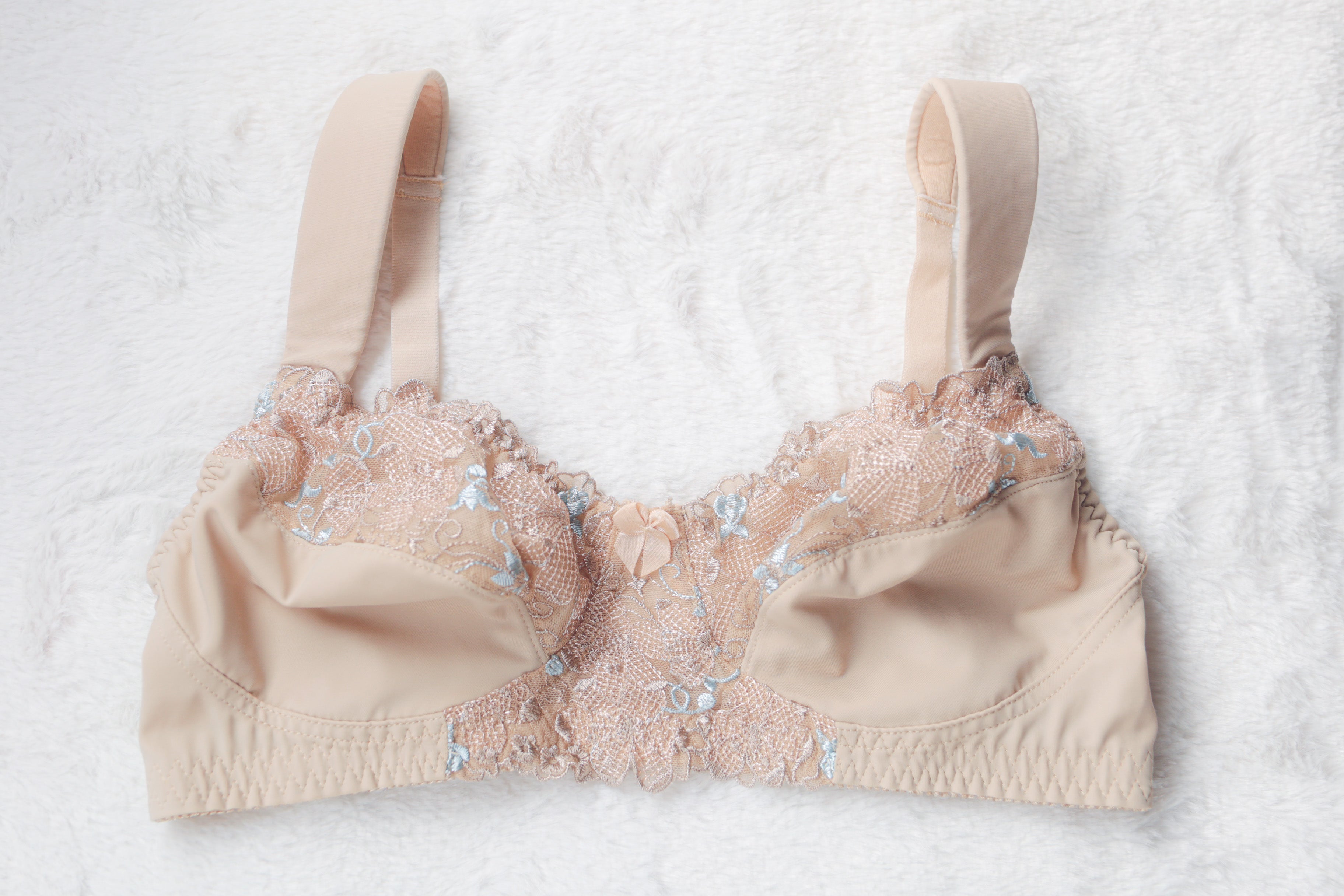 Curve Muse 36B Retro Floral Embroidered Unlined Demi Bra Beige