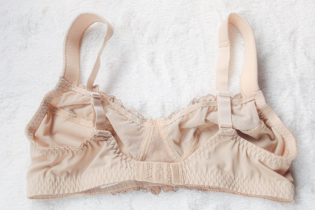 Curve Muse 36B Retro Floral Embroidered Unlined Demi Bra Beige