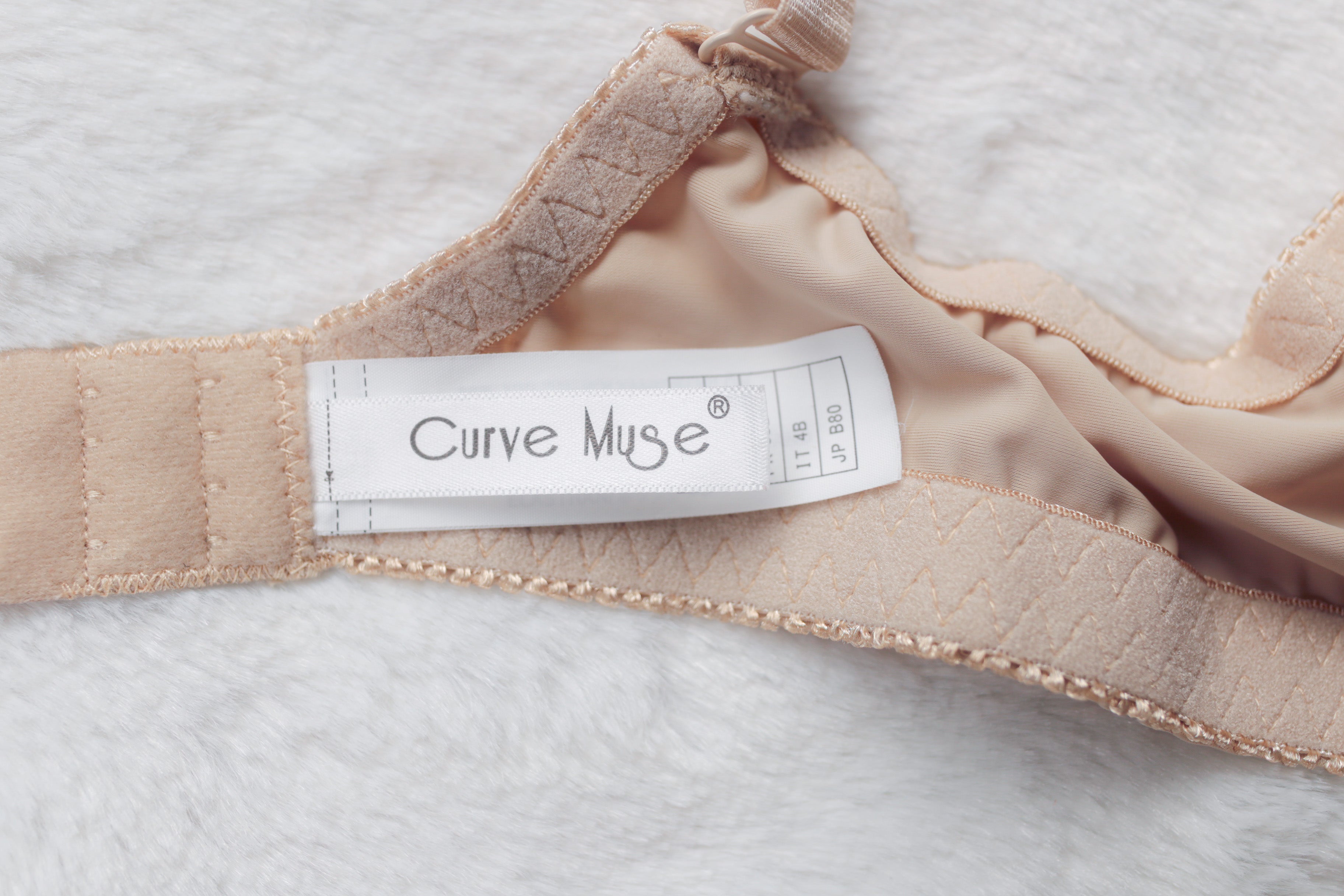 Curve Muse 36B Retro Floral Embroidered Unlined Demi Bra Beige